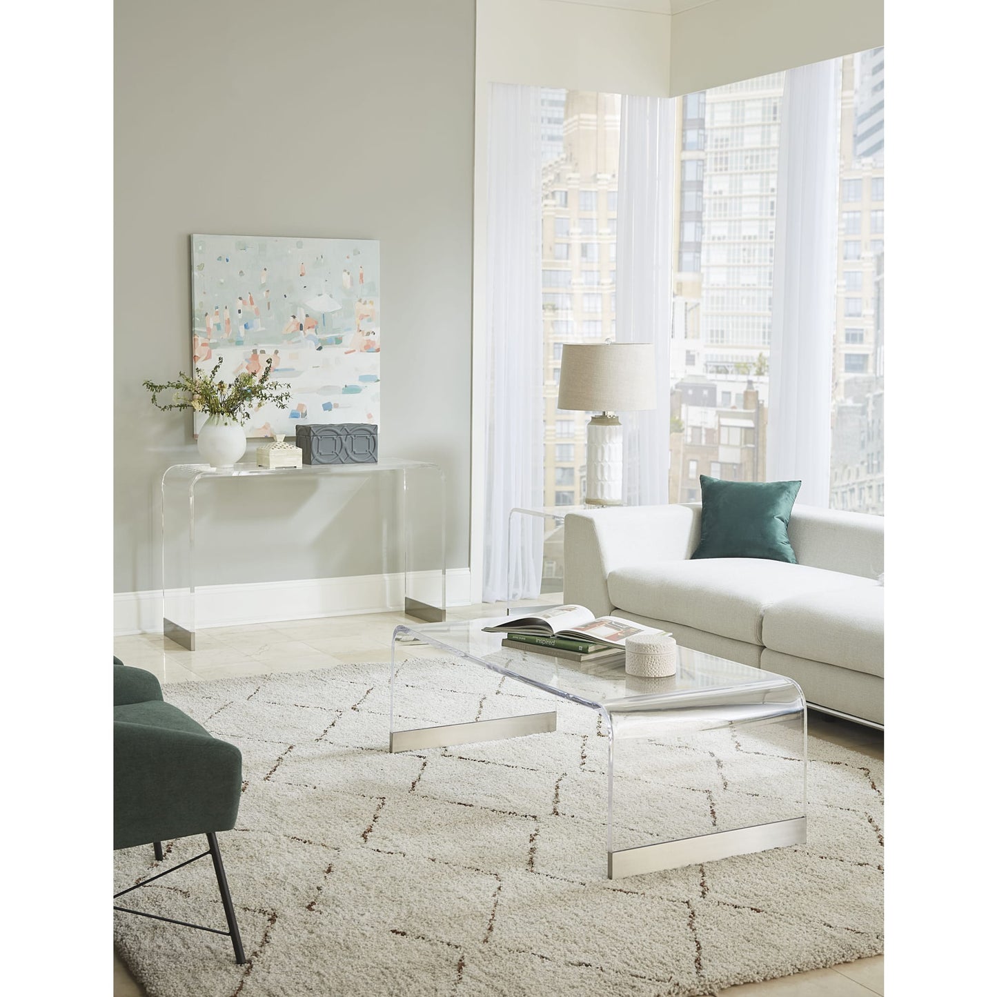 Modus Modus Bowie Coffee Table in Clear Acrylic and Brushed Stainless Steel