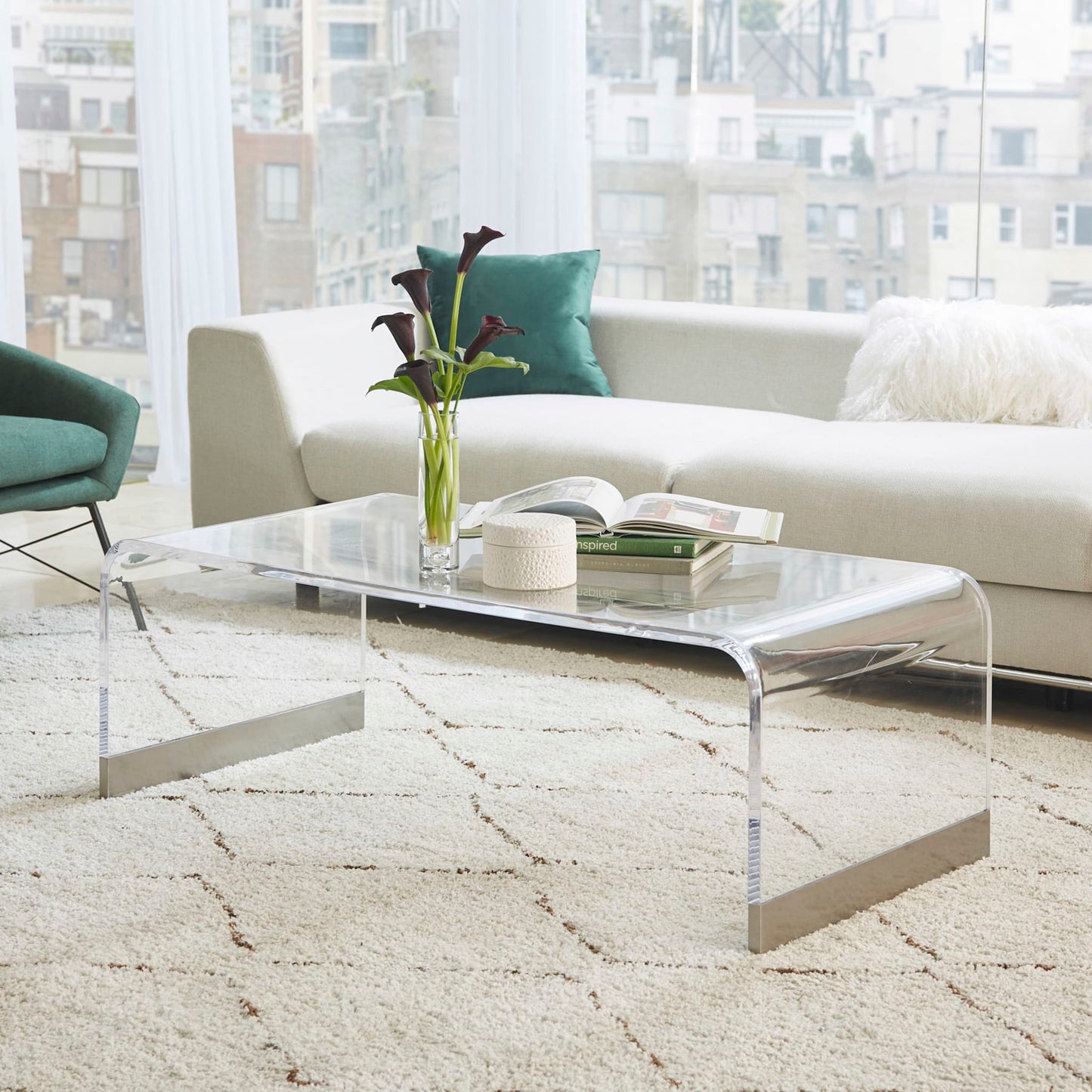 Modus Modus Bowie Coffee Table in Clear Acrylic and Brushed Stainless Steel
