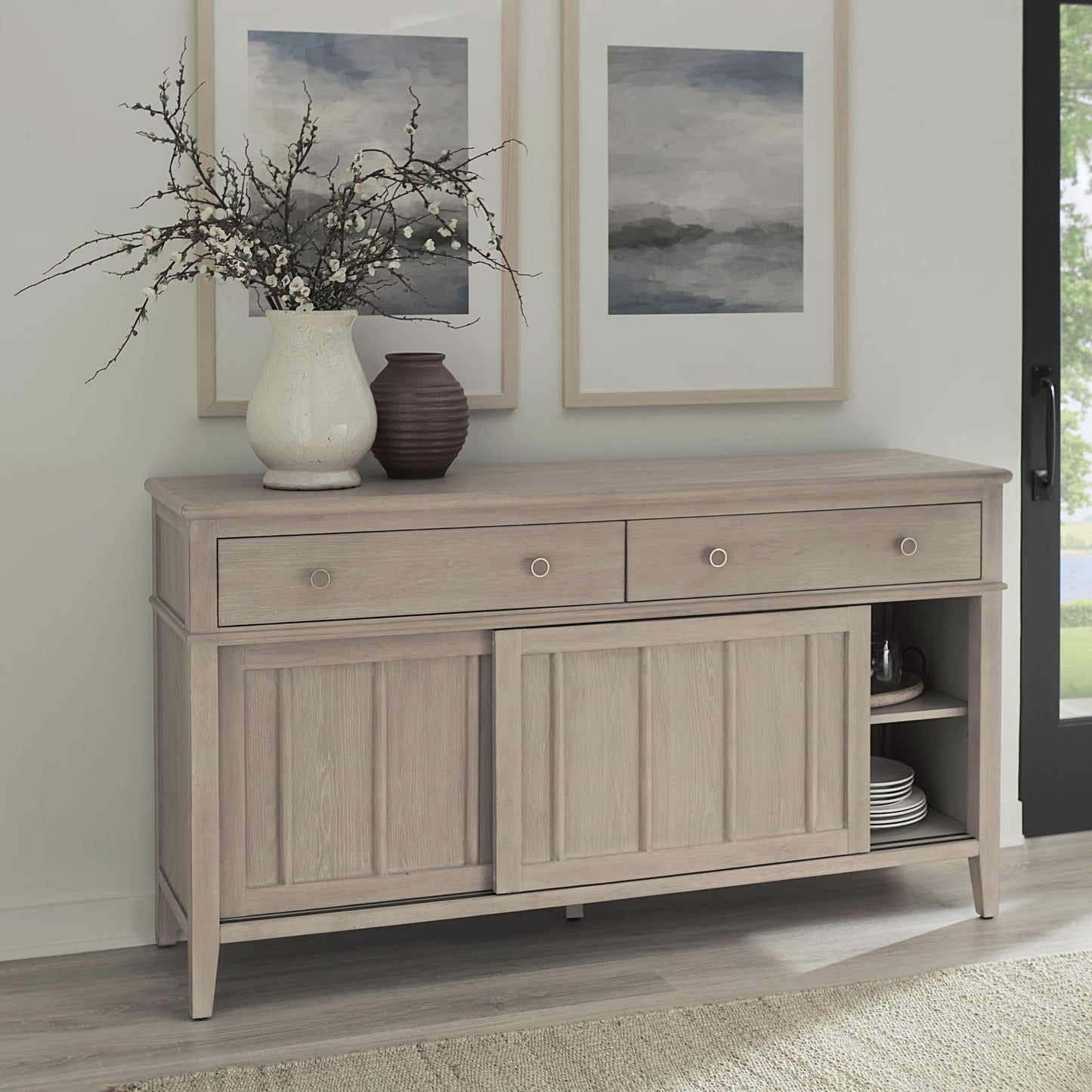 Modus Camden Two Drawer Two Door Oak Wood Sideboard in Chai