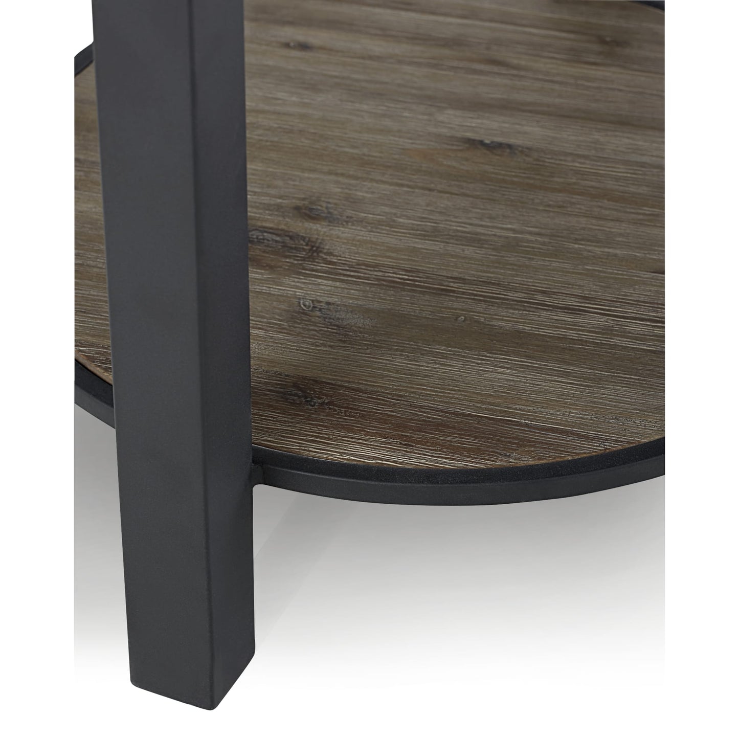 Modus Canyon Solid Wood and Metal Round End Table in Washed Grey