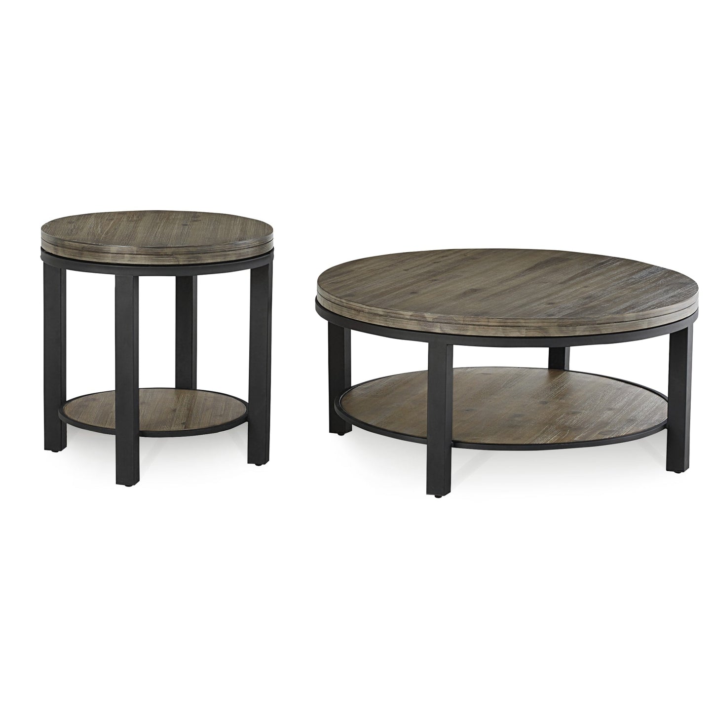 Modus Canyon Solid Wood and Metal Round End Table in Washed Grey