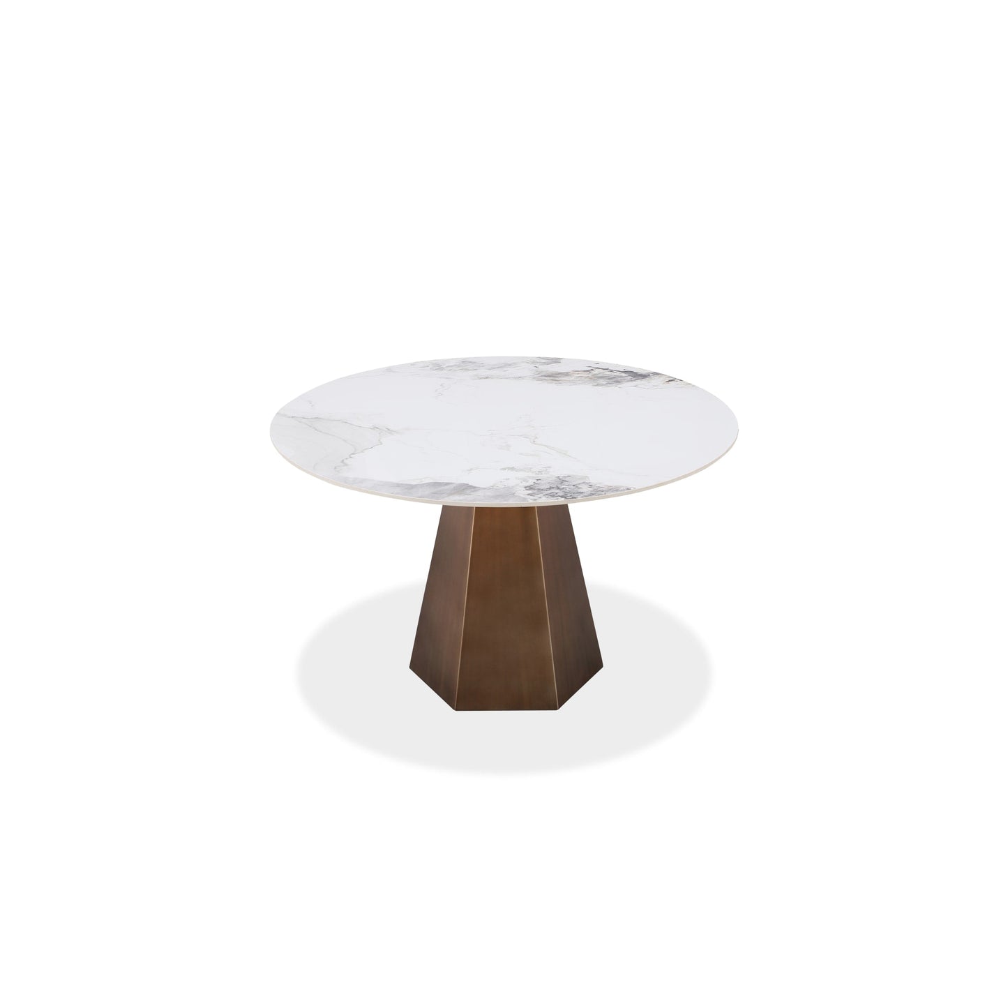 Modus Carmel Stone Top Round Dining Table in Chanelle and Bronze