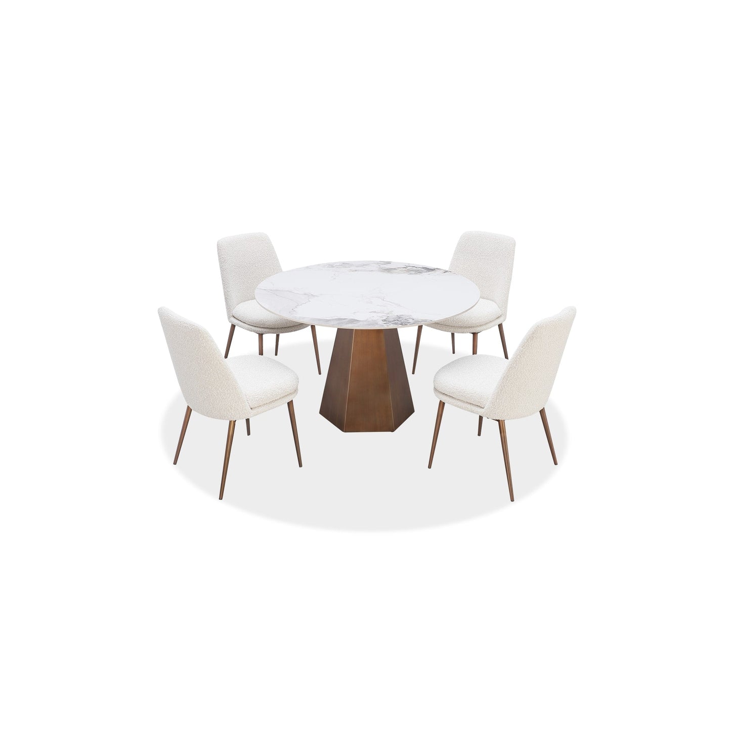Modus Carmel Stone Top Round Dining Table in Chanelle and Bronze