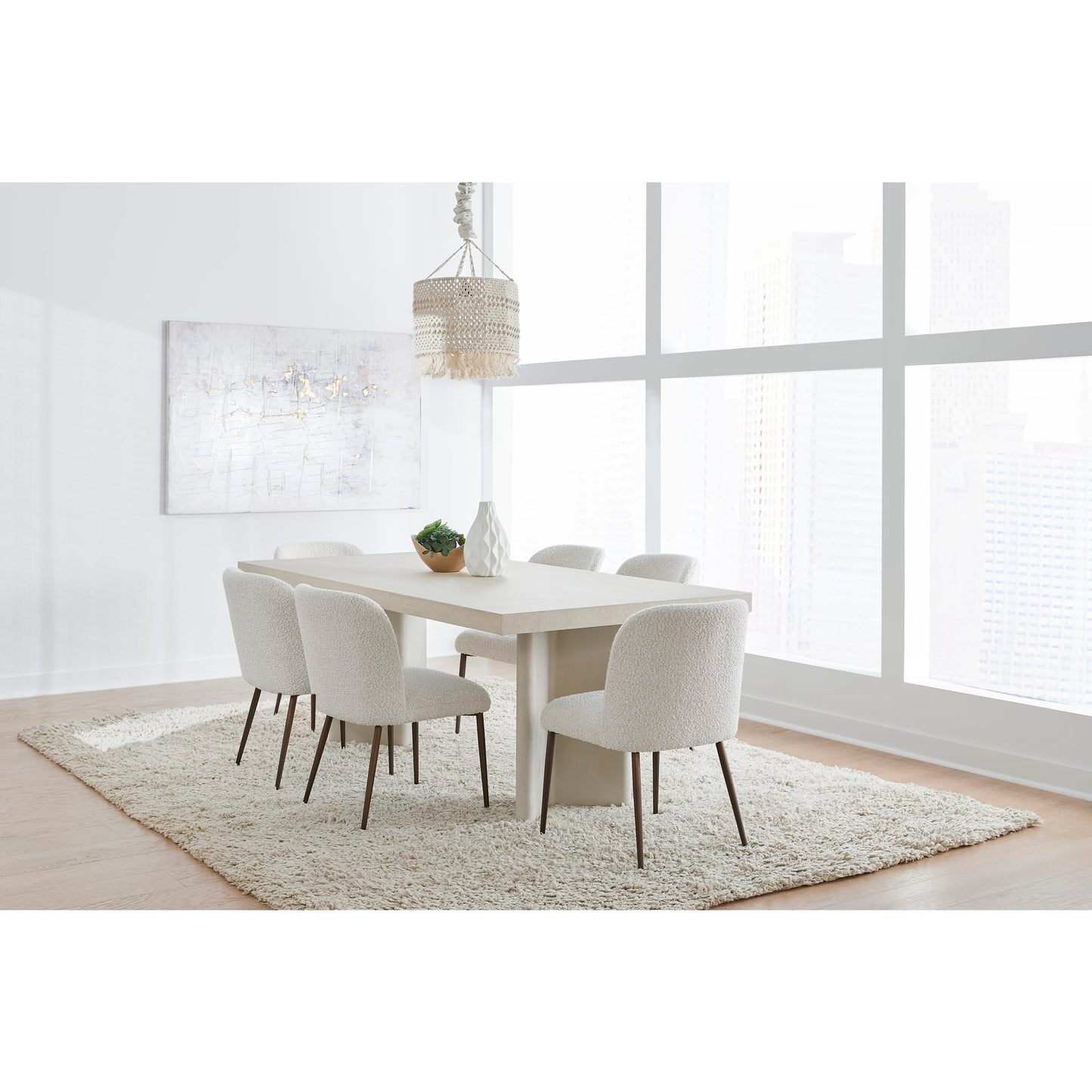 Modus Caye Stone Top Double Pedestal Dining Table with Ivory Cement Base