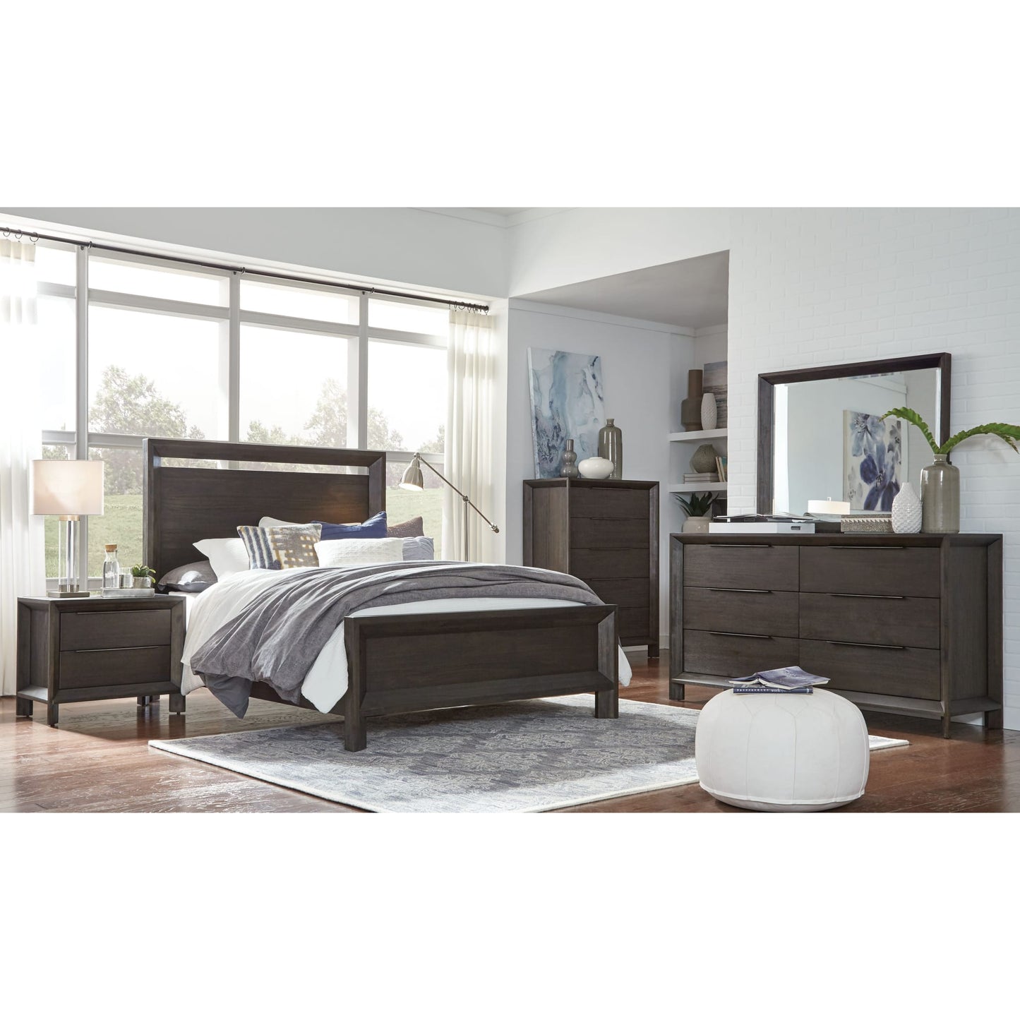 Modus Chloe Wood Panel Bed in Basalt Grey