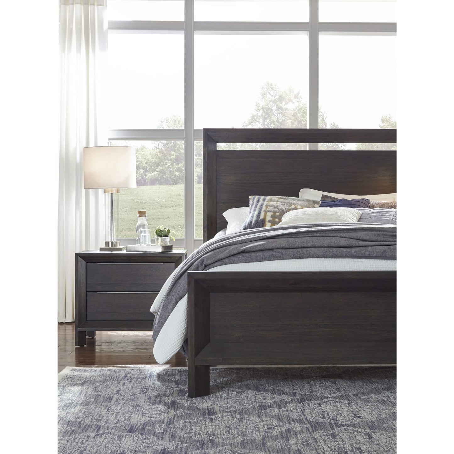 Modus Chloe Wood Panel Bed in Basalt Grey