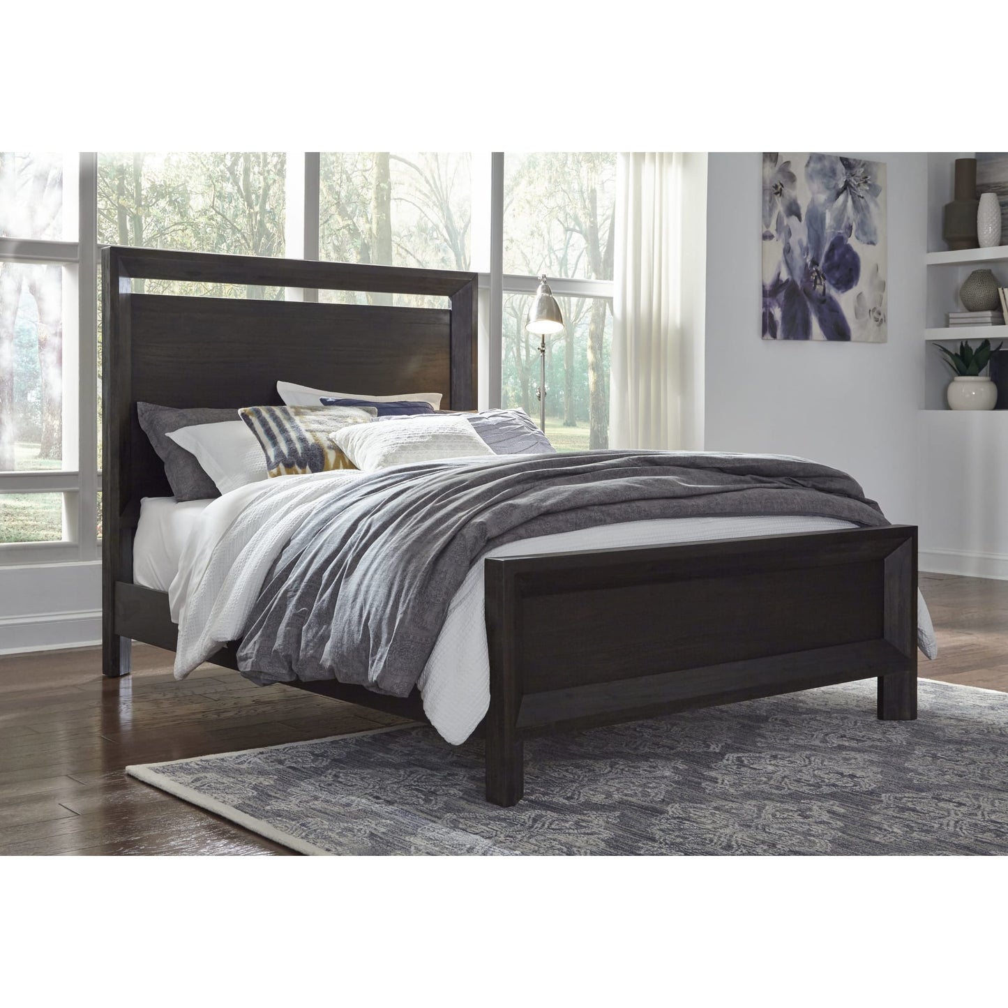 Modus Chloe Wood Panel Bed in Basalt Grey