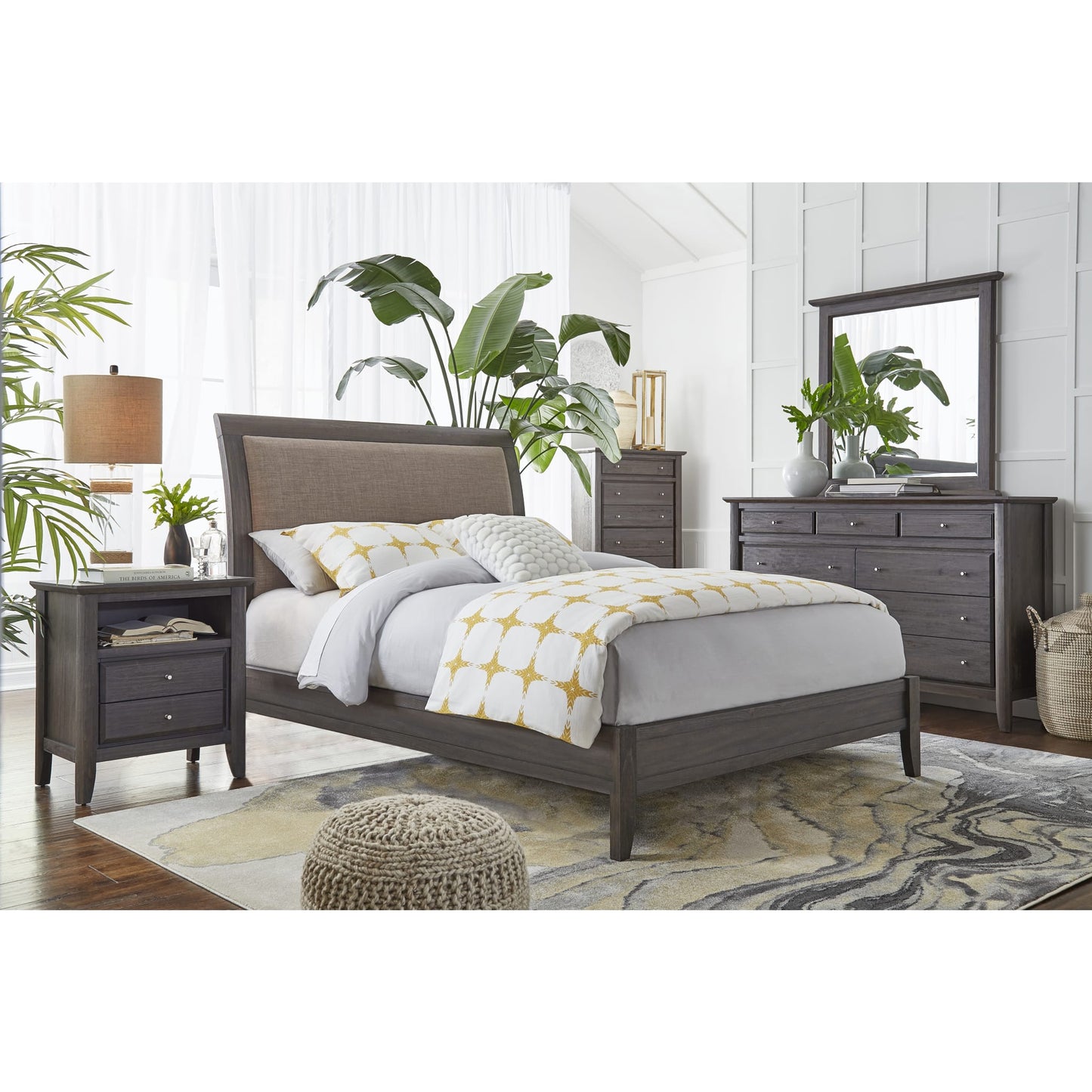 Modus City II Upholstered Sleigh Bed in Basalt Gray