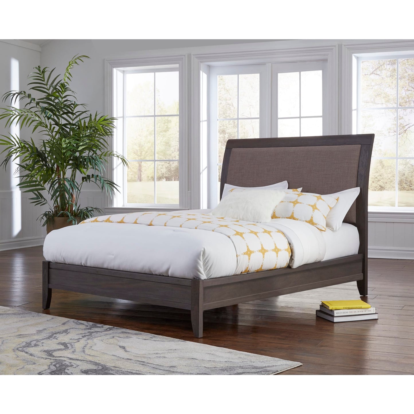 Modus City II Upholstered Sleigh Bed in Basalt Gray