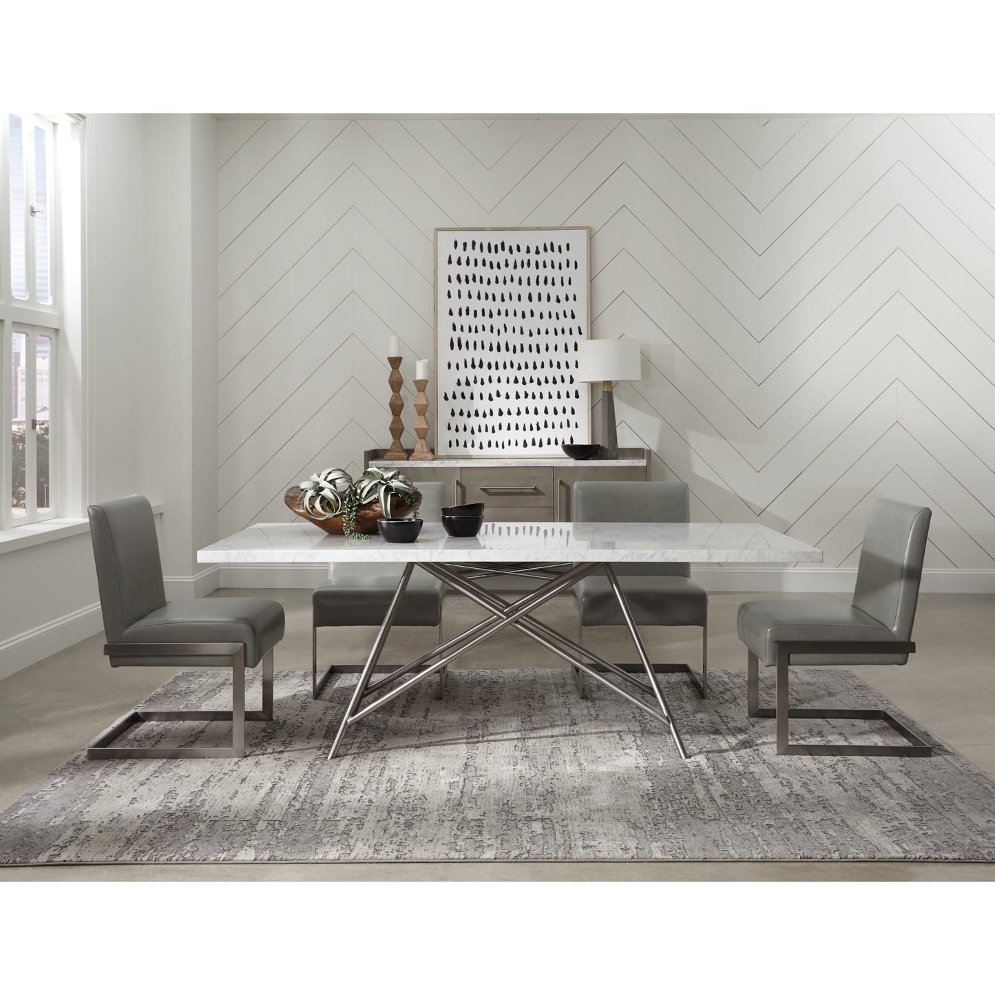 Modus Coral Marble Top Rectangular Sideboard in Antique Grey