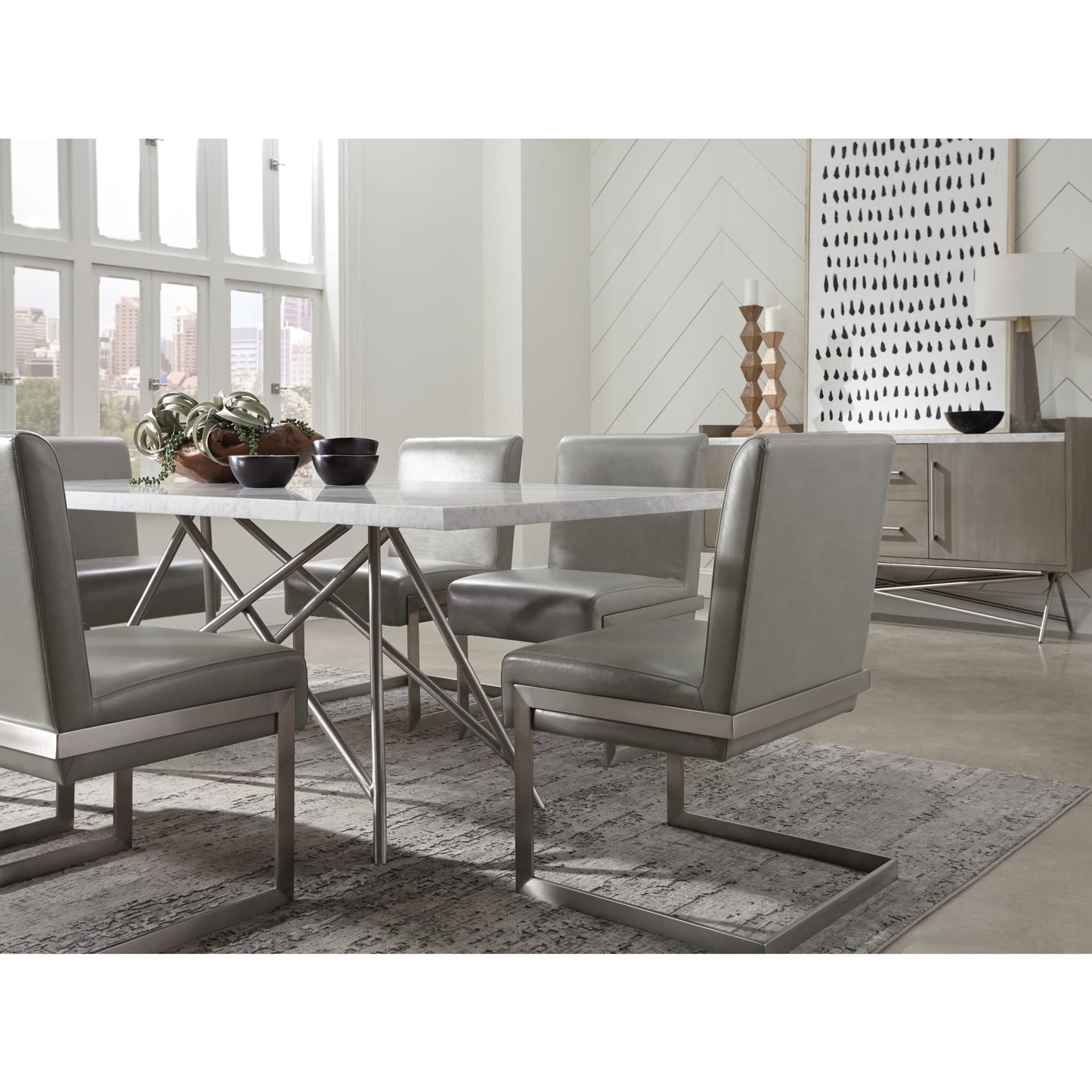Modus Coral Marble Top Rectangular Sideboard in Antique Grey