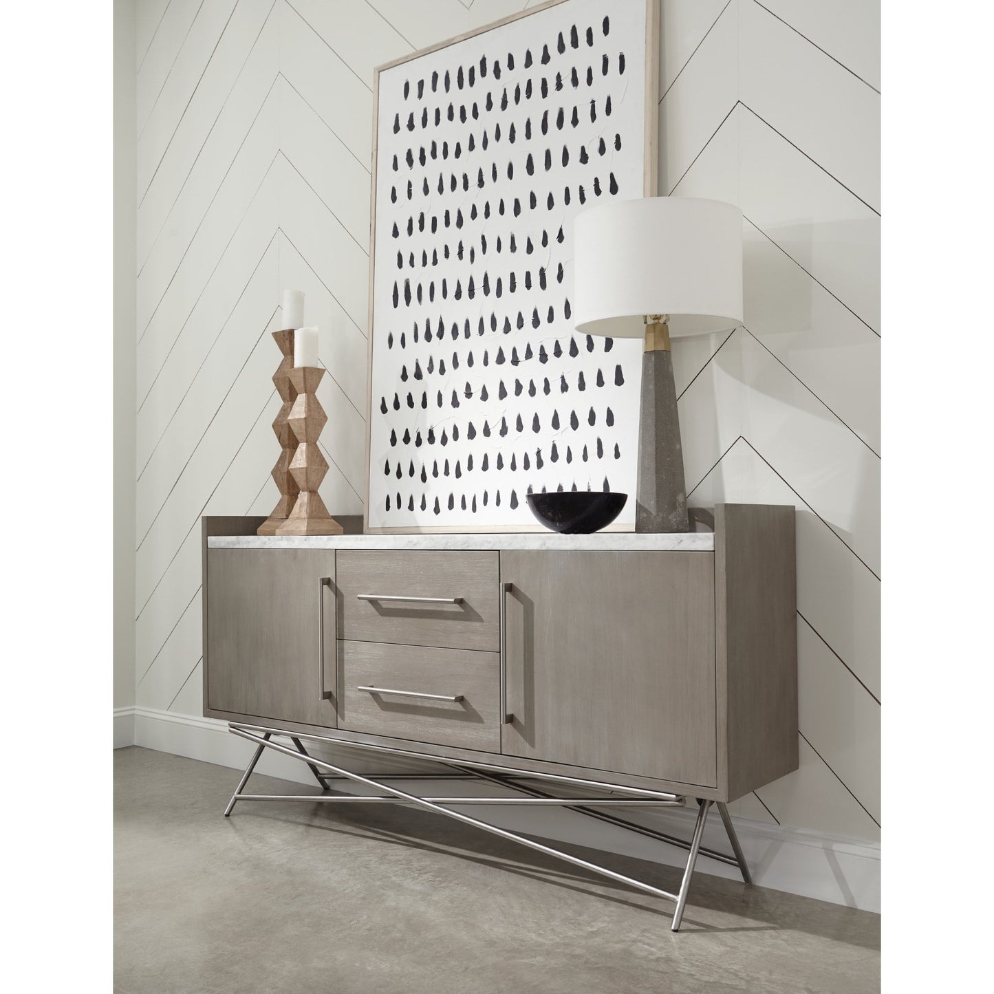 Modus Coral Marble Top Rectangular Sideboard in Antique Grey