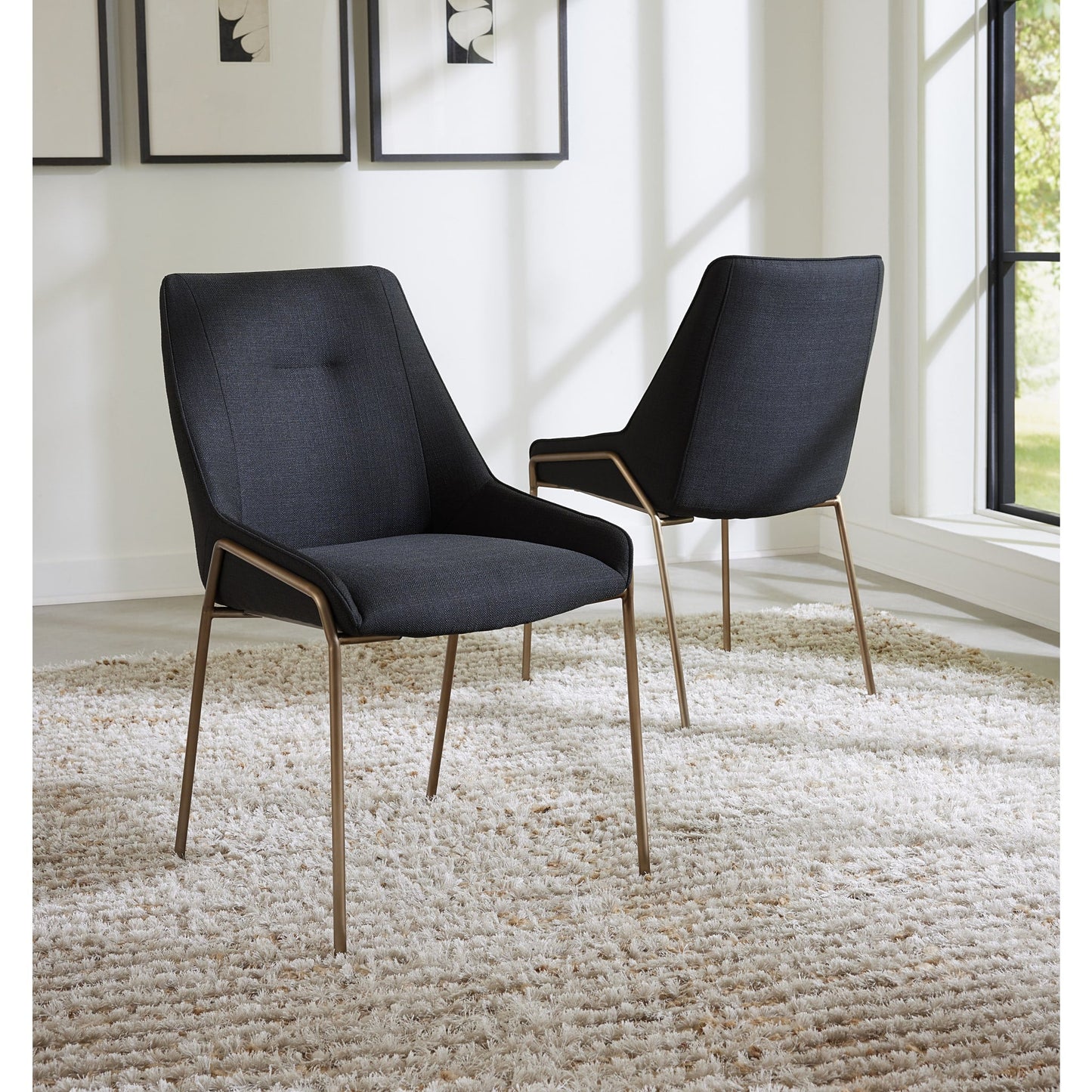 Modus Cyrus Upholstered Dining Chair in Coal Fabric and Brushed Bronze Metal