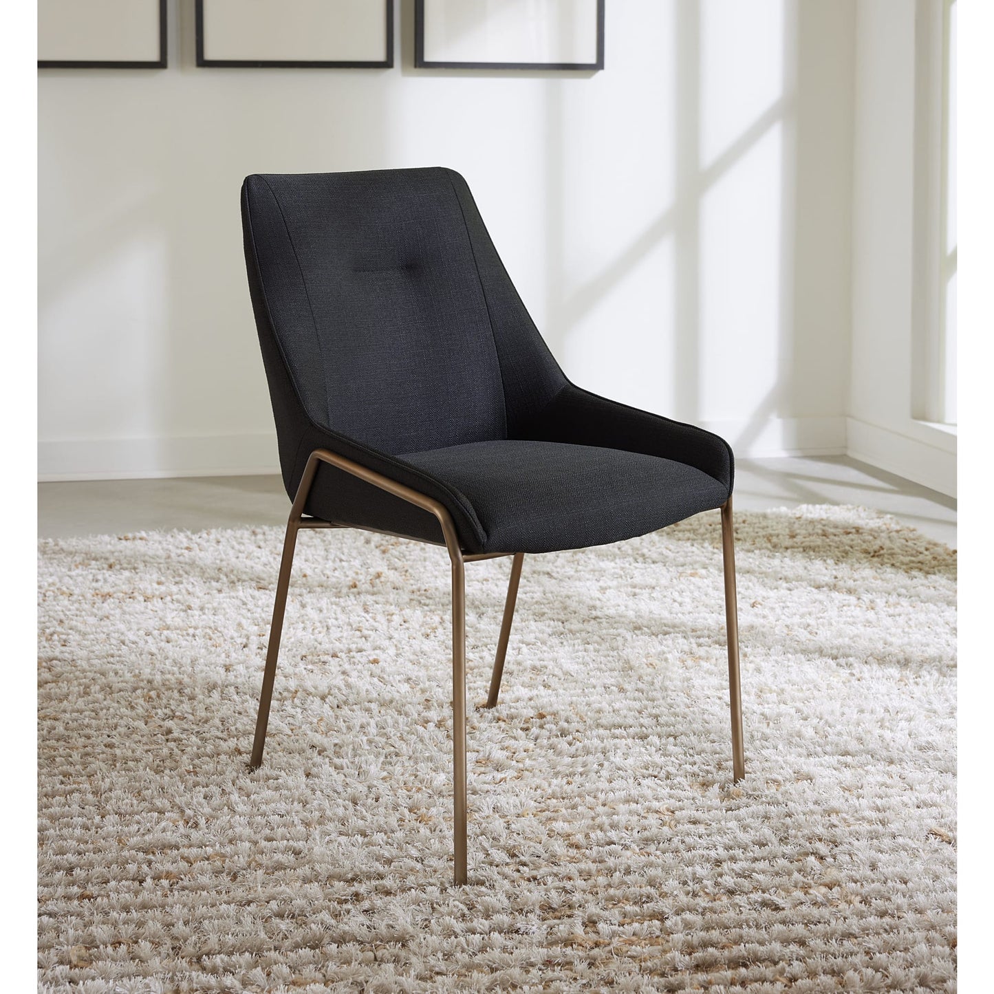 Modus Cyrus Upholstered Dining Chair in Coal Fabric and Brushed Bronze Metal
