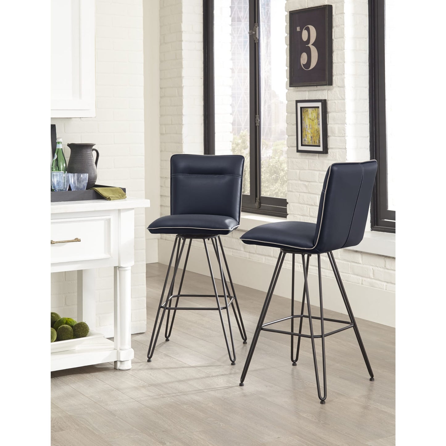 Modus Demi Hairpin Leg Swivel Bar Stool in Cobalt