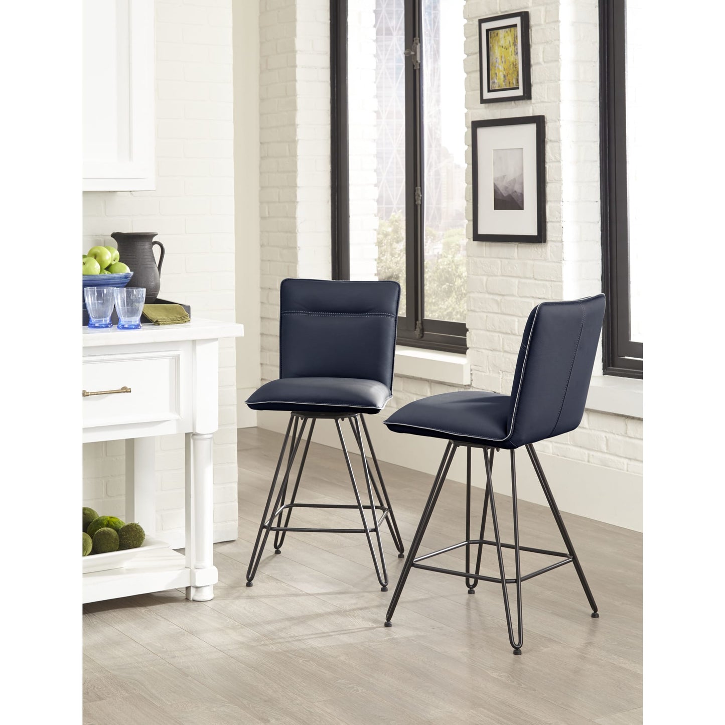 Modus Demi Hairpin Leg Swivel Counter Stool in Cobalt