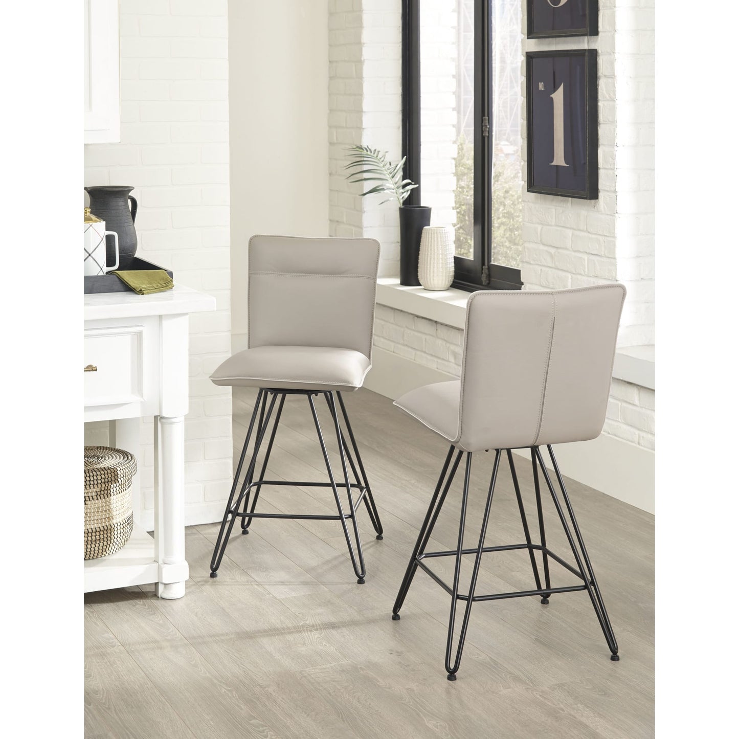 Modus Demi Hairpin Leg Swivel Counter Stool in Taupe