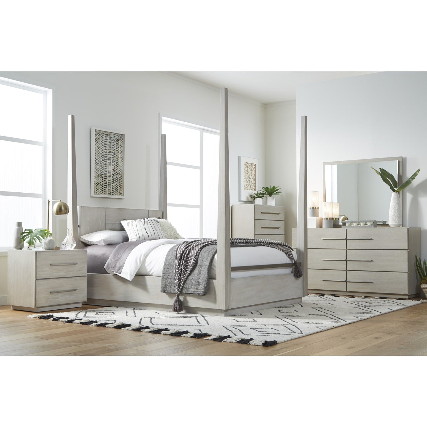 Modus Destination Wood Poster Bed in Cotton Grey