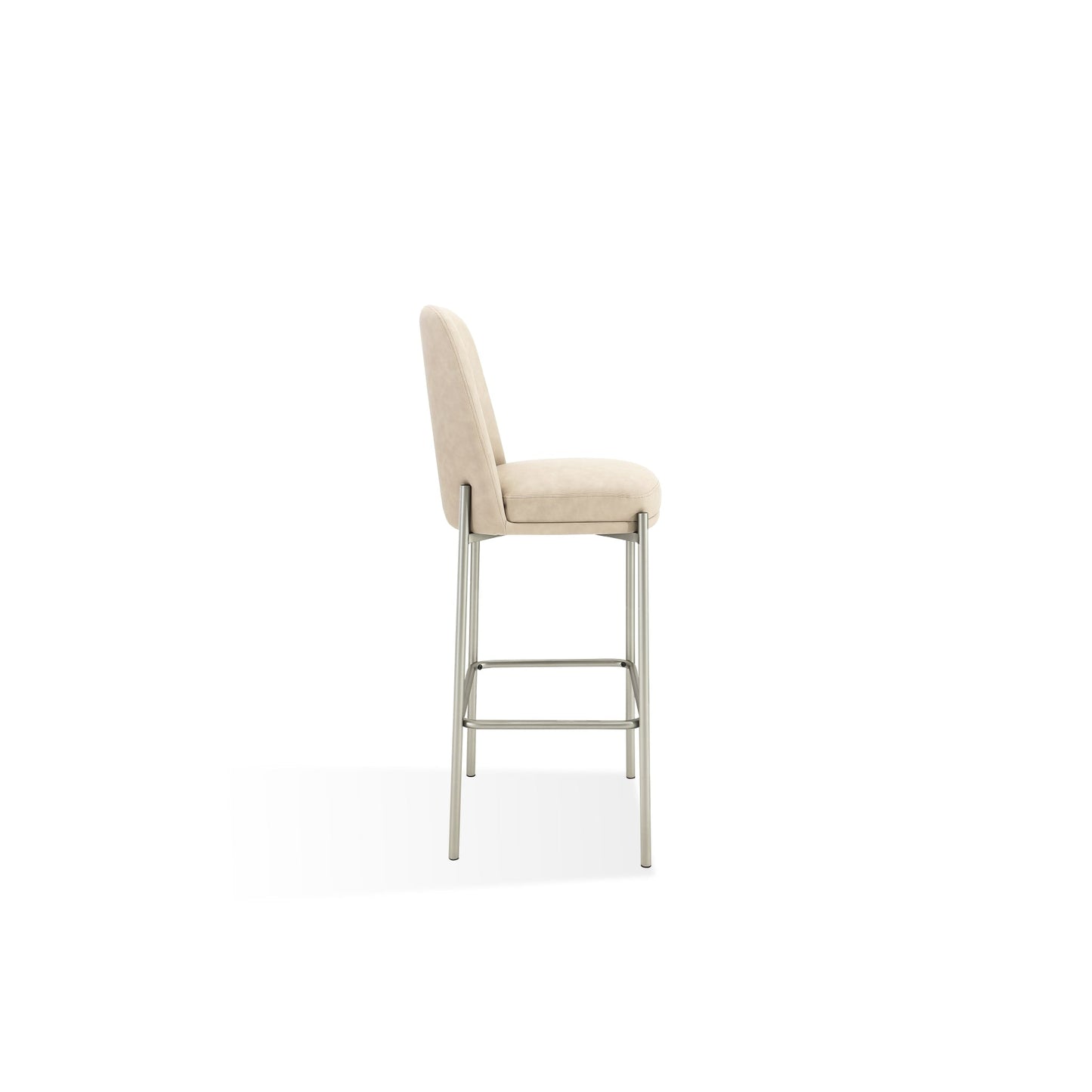 Modus Dion Upholstered Bar Stool in Camel Synthetic Leather and Brushed Nickel Metal