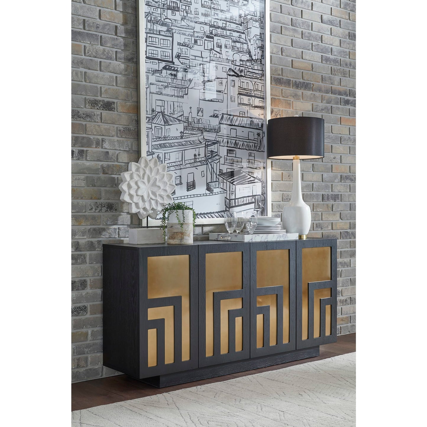 Modus Doheny Wood and Metal Two Door Sideboard in Black and Brass