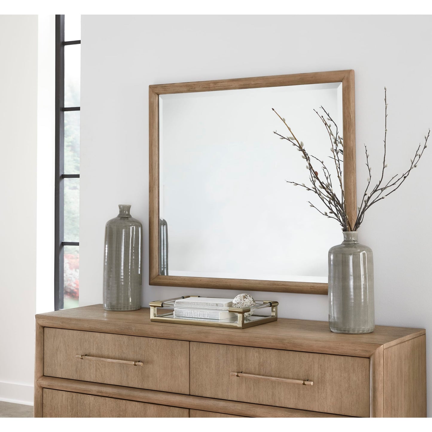 Modus Dorsey Solid Wood and Glass Mirror in Granola
