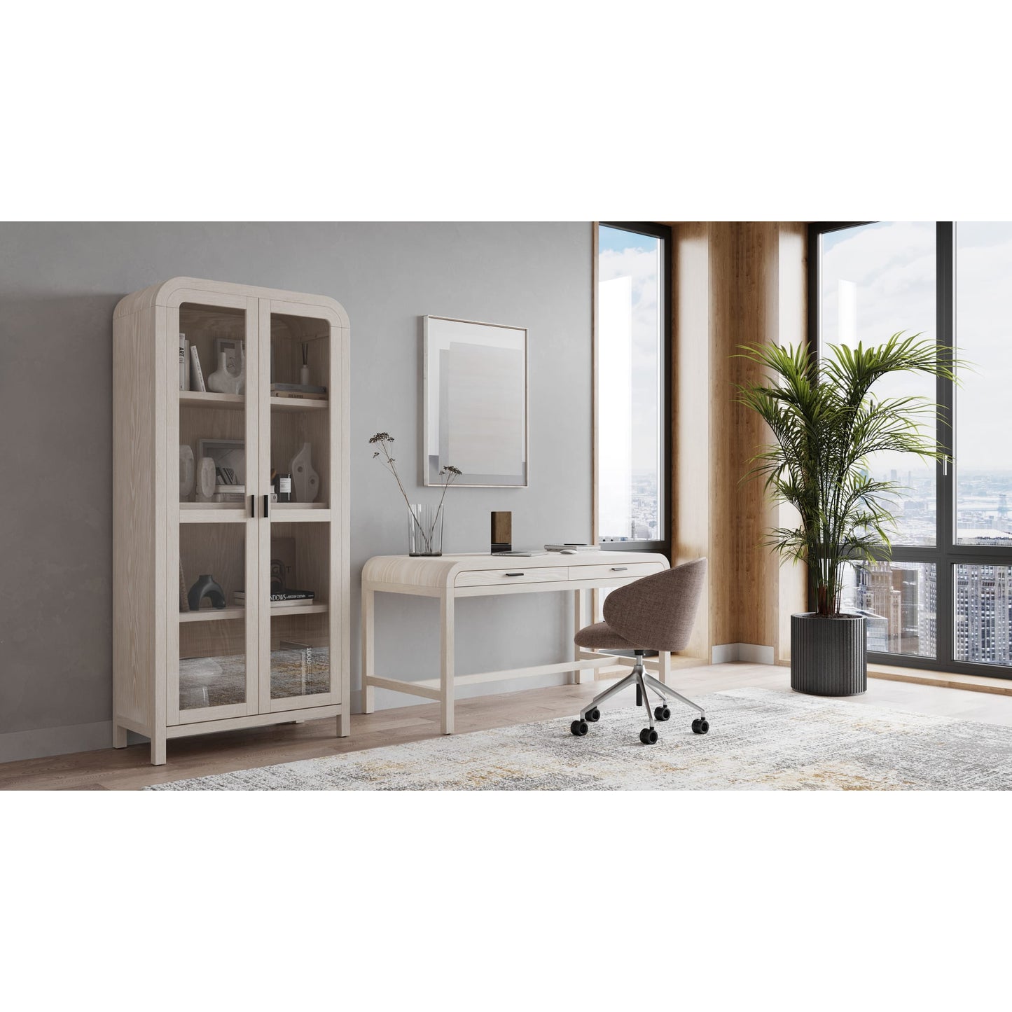 Modus Drake Glass Door Wooden Bookcase in Sugar