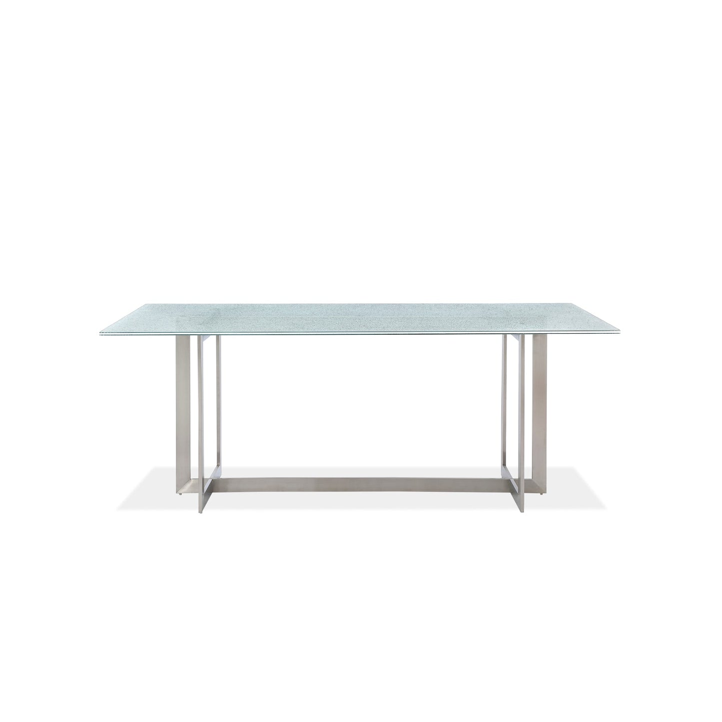 Modus Eliza Cracked Glass Dining Table in Brushed Stainless Steel