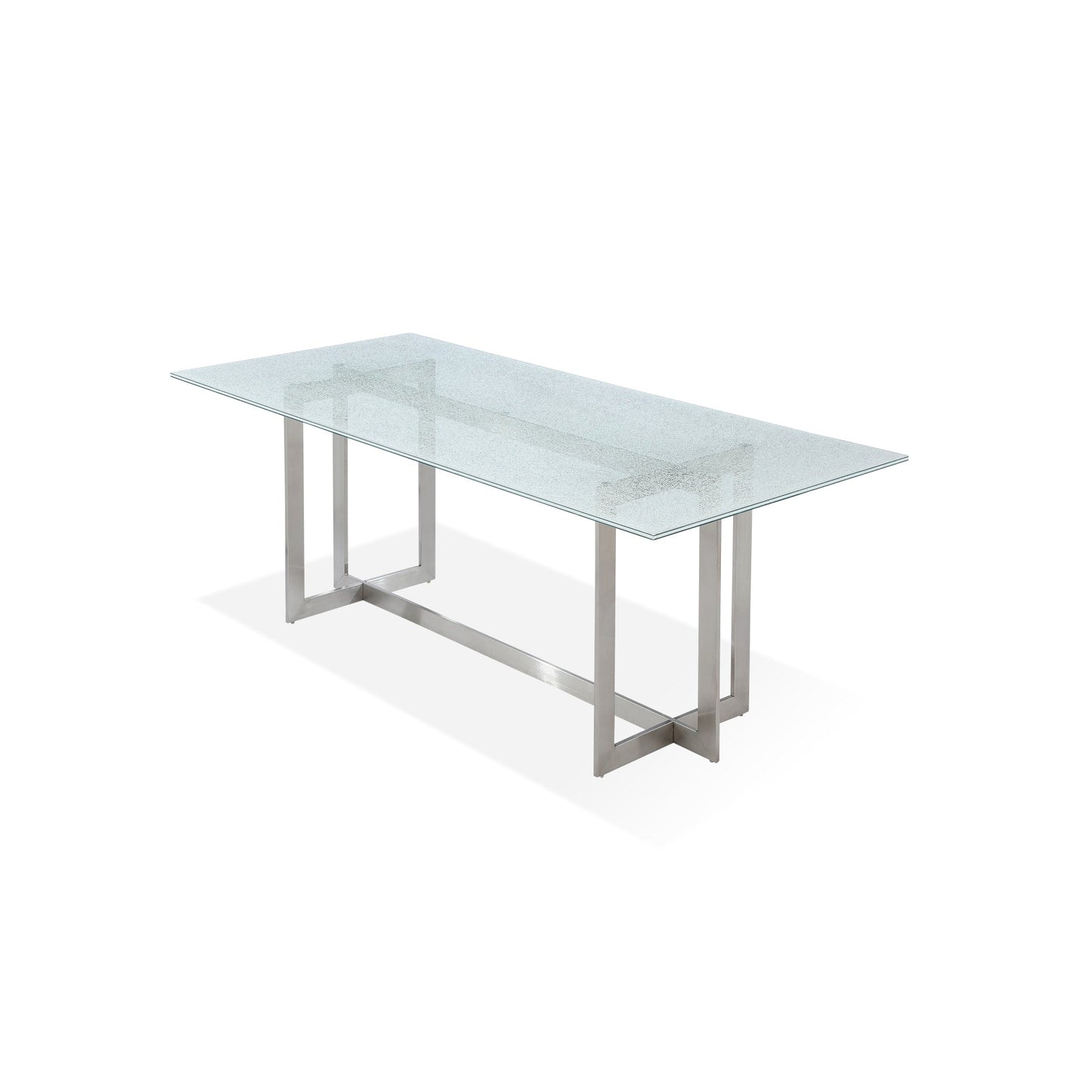 Modus Eliza Cracked Glass Dining Table in Brushed Stainless Steel