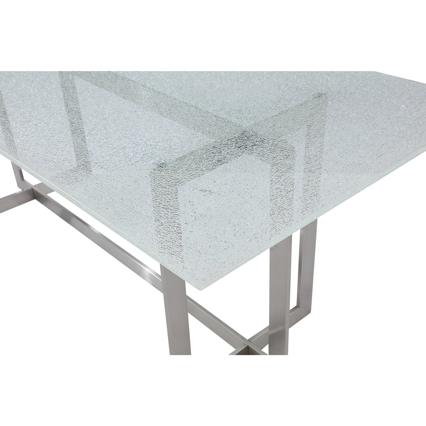 Modus Eliza Cracked Glass Dining Table in Brushed Stainless Steel