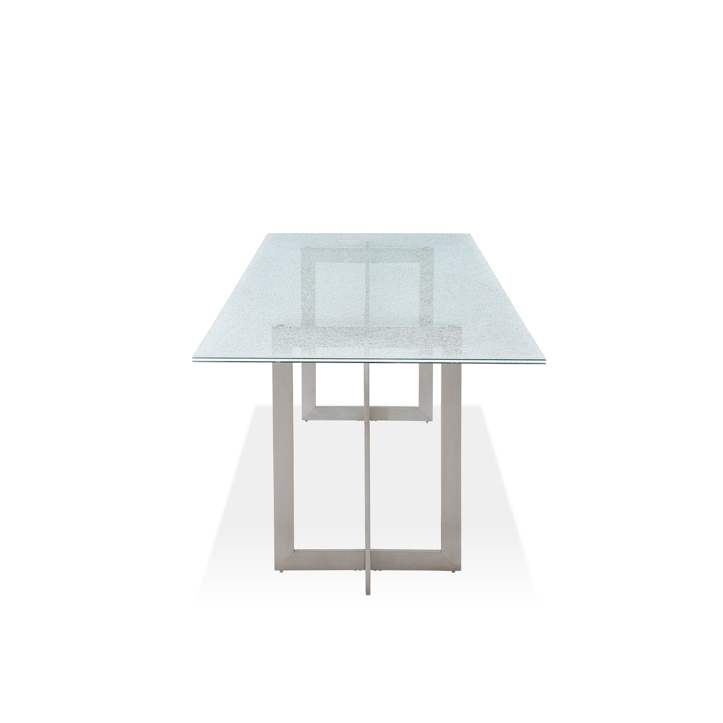 Modus Eliza Cracked Glass Dining Table in Brushed Stainless Steel