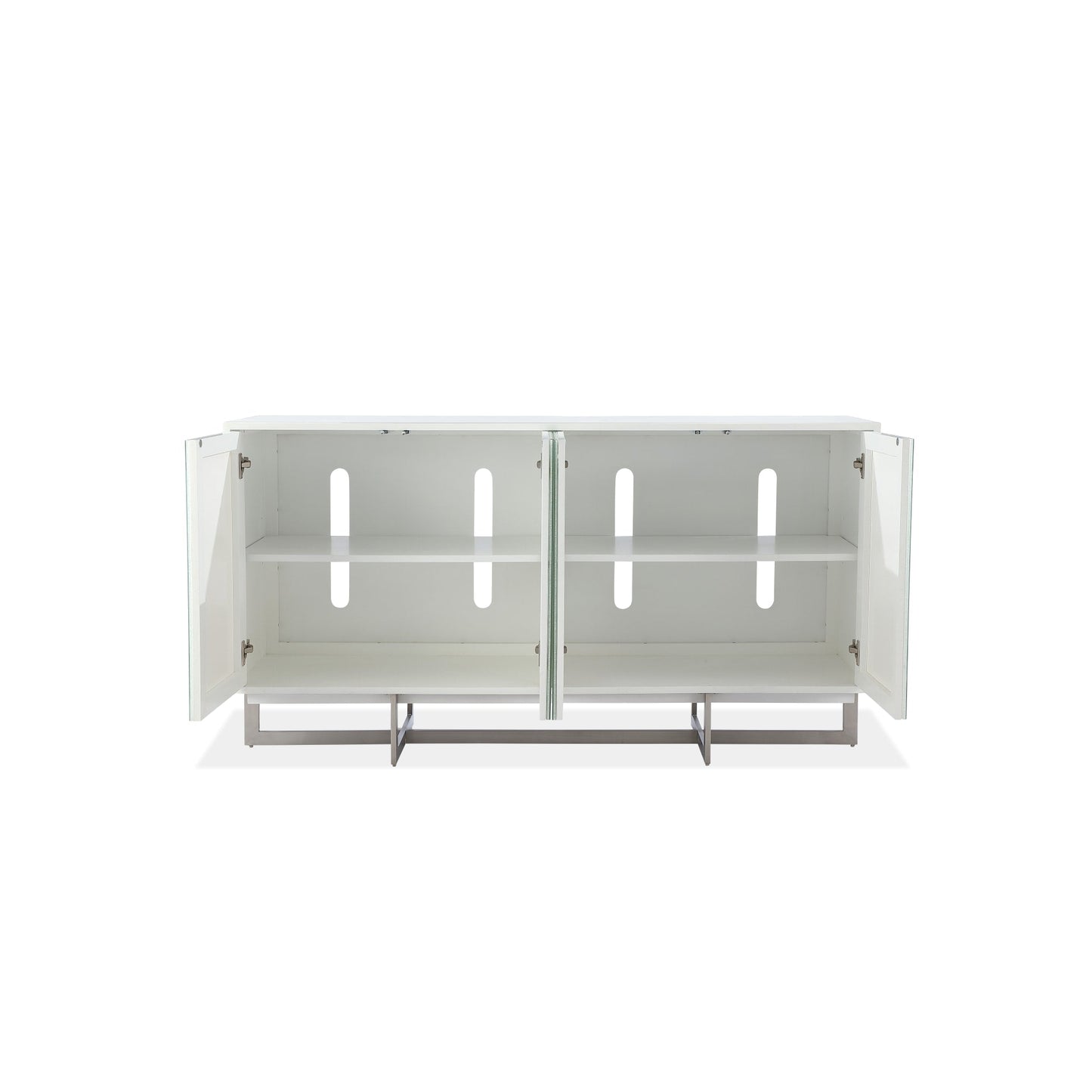 Modus Eliza Cracked Glass Sideboard in Brushed Stainless in White and Brushed Stainless Steel