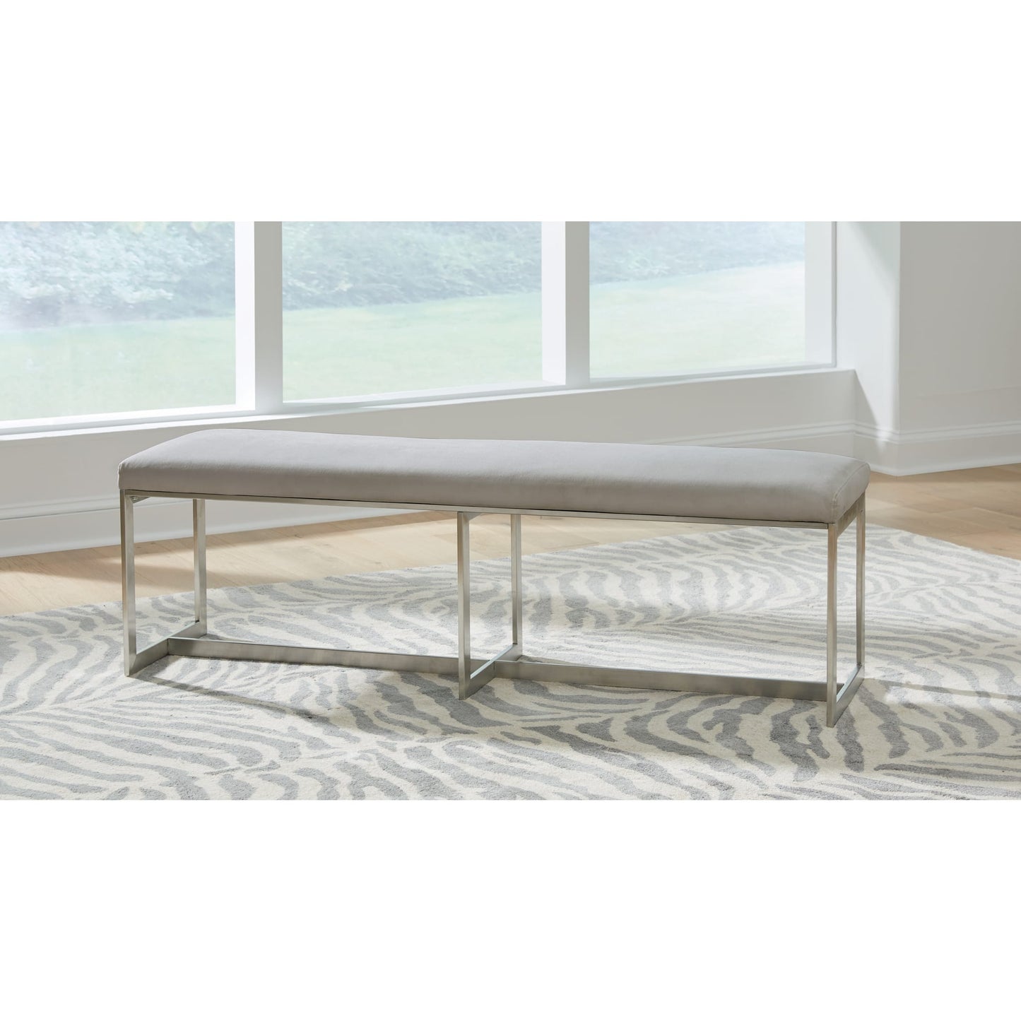 Modus Eliza Upholstered Dining Bench in Dove and Brushed Stainless Steel