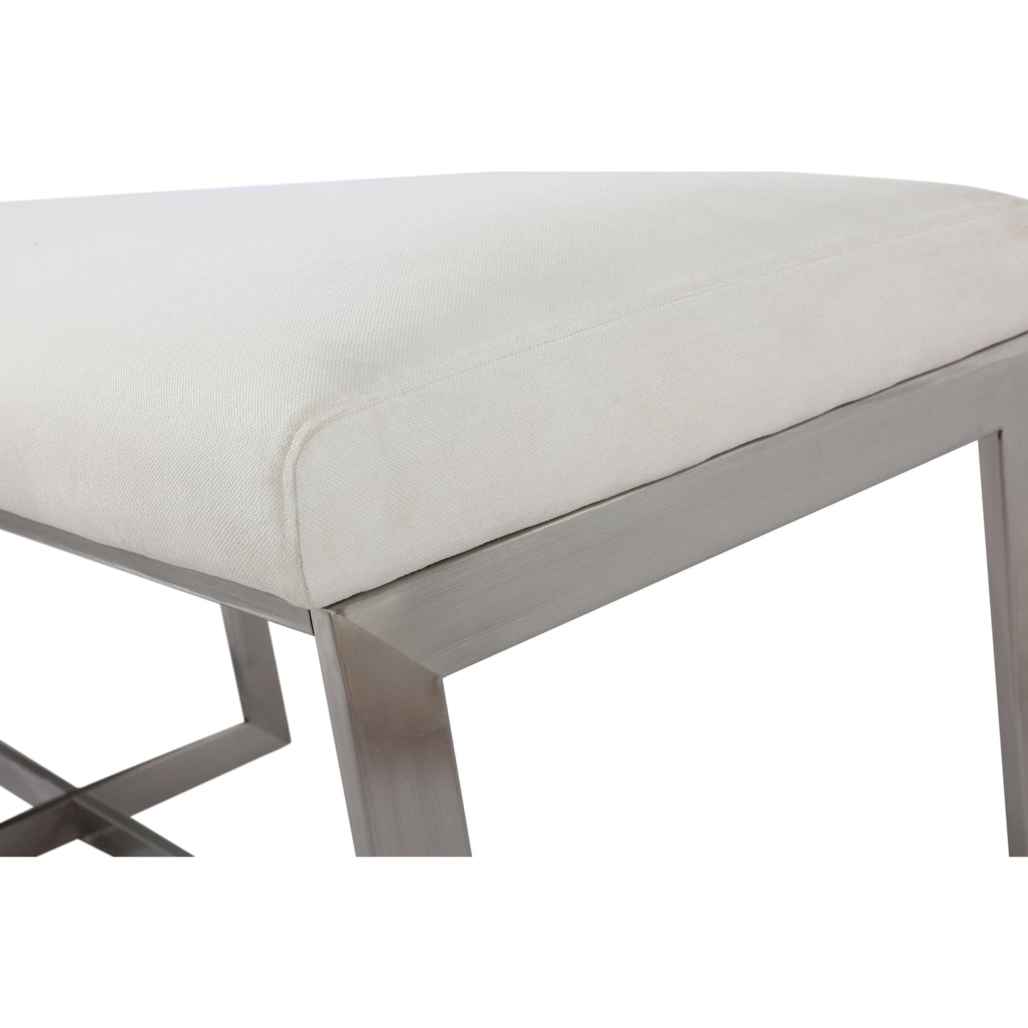 Modus Eliza Upholstered Dining Bench in Pearl and Brushed Stainless Steel