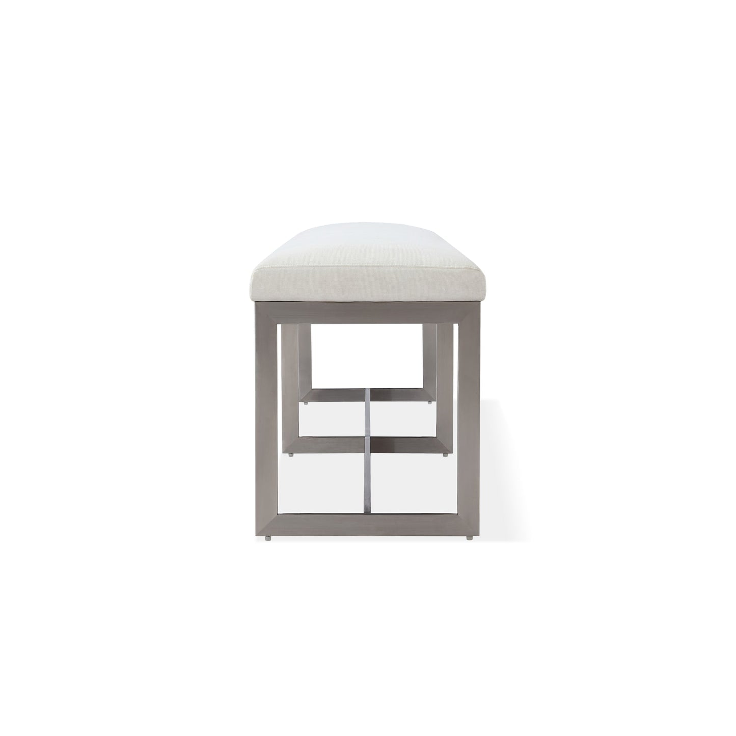 Modus Eliza Upholstered Dining Bench in Pearl and Brushed Stainless Steel