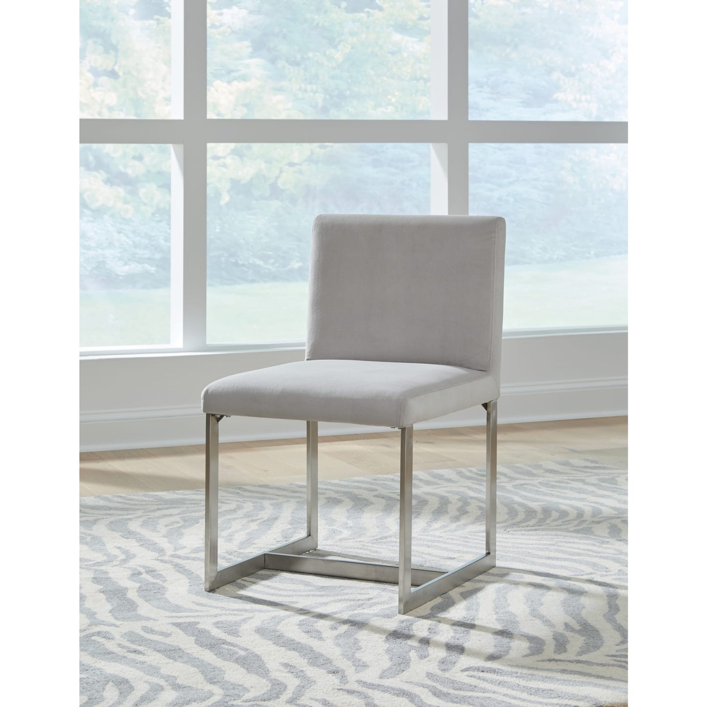 Modus Eliza Upholstered Dining Chair in Dove and Brushed Stainless Steel