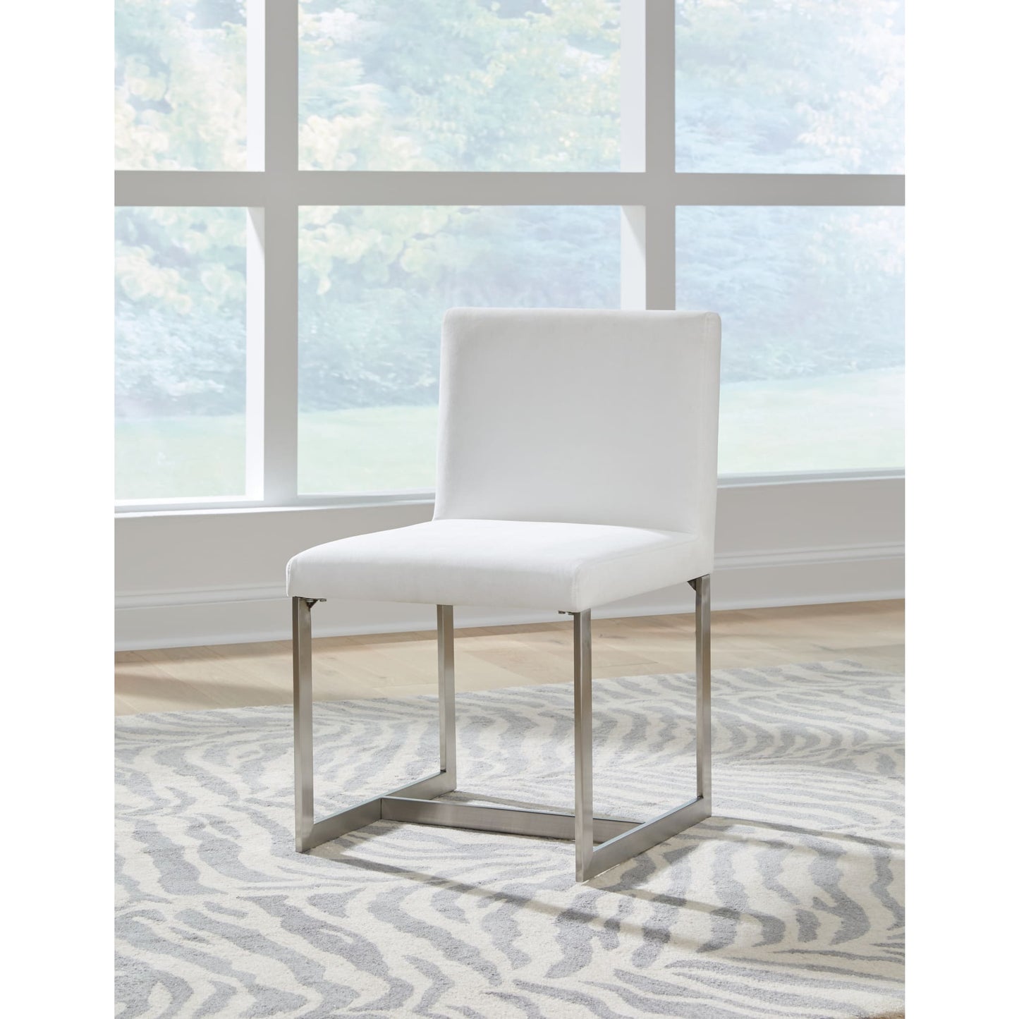 Modus Eliza Upholstered Dining Chair in Pearl and Brushed Stainless Steel