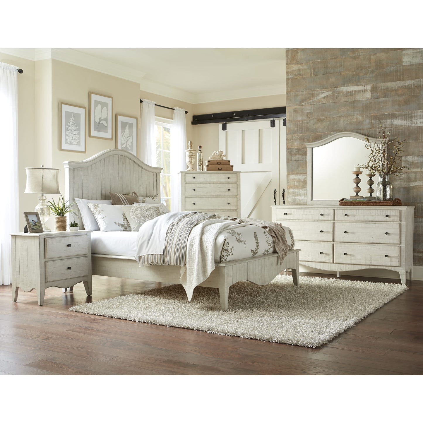 Modus Ella Solid Wood Crown Bed in White Wash