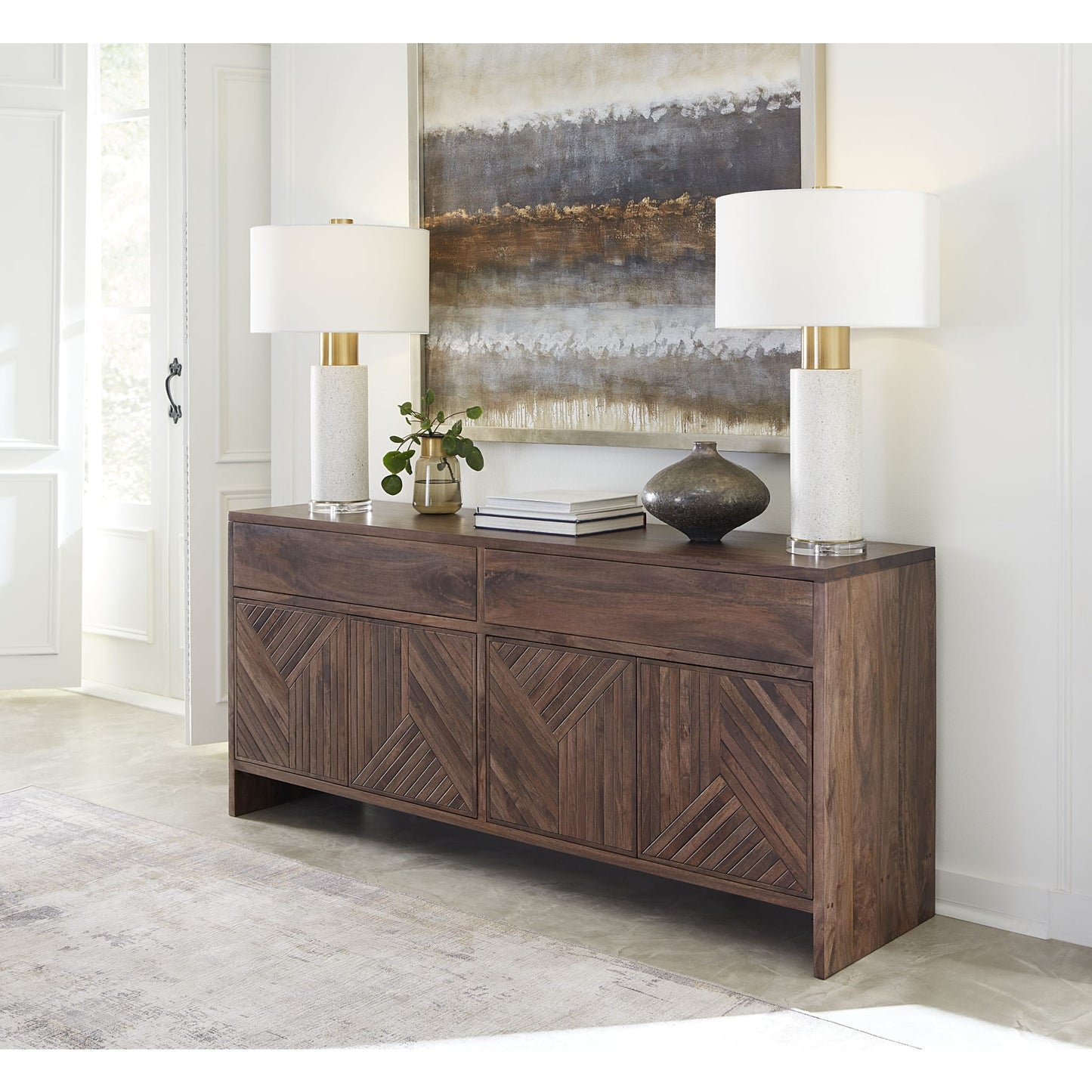 Modus Fevano Four Door Two Drawer Solid Wood Sideboard in Smoked Brown