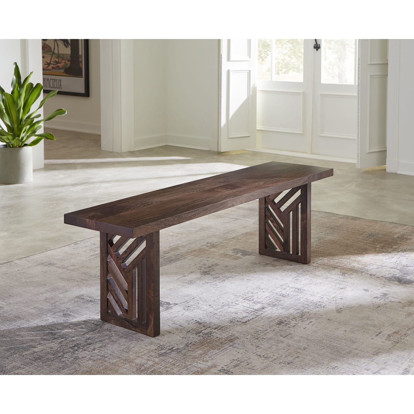 Modus Fevano Solid Wood Dining Bench in Smoked Brown