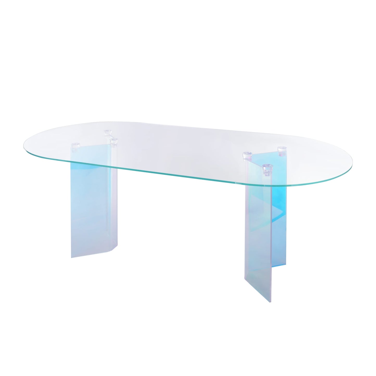 Modus Fomo Double Pedestal Oval Dining Table in Iridescent Glass and Acrylic