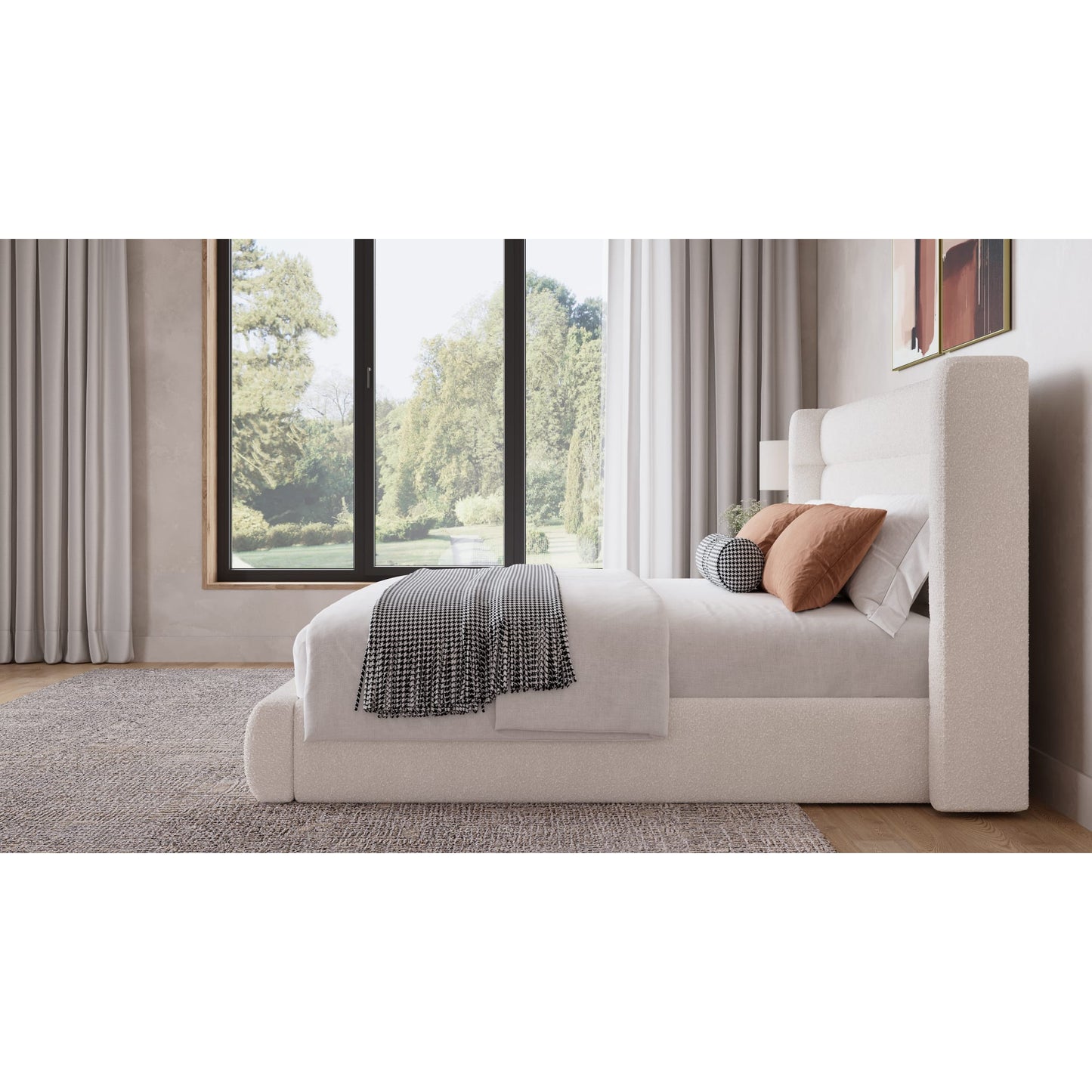 Modus Frank Upholstered Wingback Platform Bed in Cottage Cheese Boucle