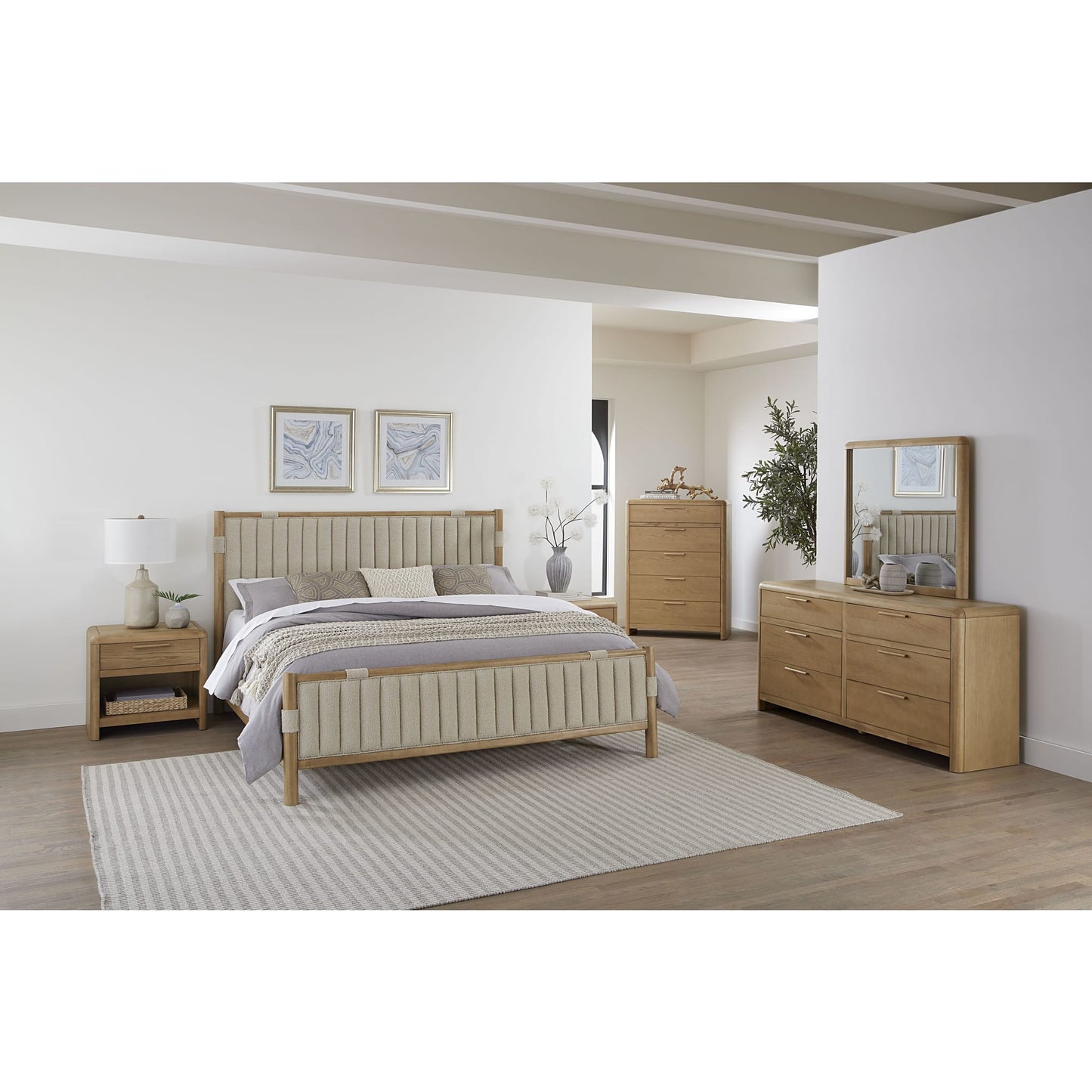 Modus Furano Upholstered Panel Bed in Ginger and Brun Boucle