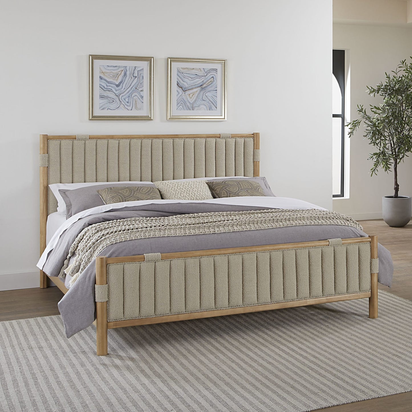 Modus Furano Upholstered Panel Bed in Ginger and Brun Boucle