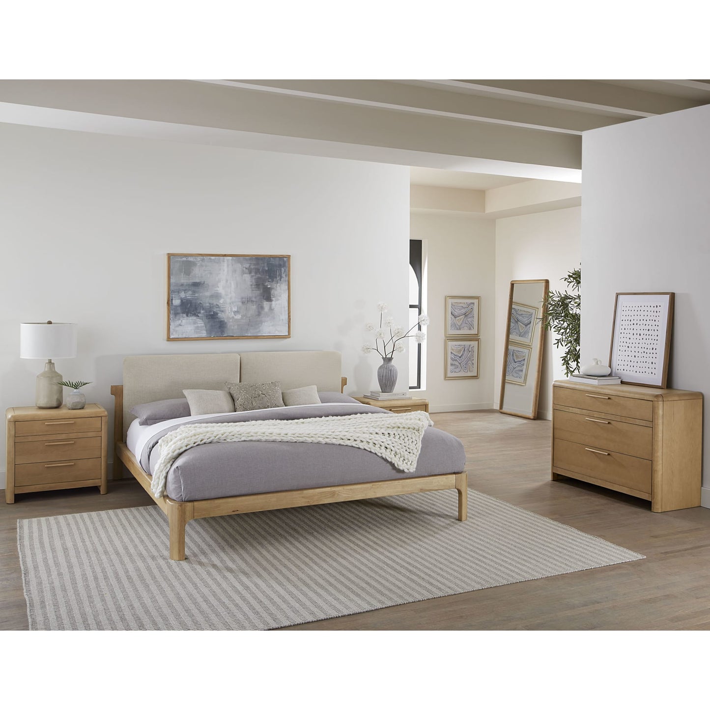 Modus Furano Upholstered Two Cushion Platform Bed in Ginger and Natural Linen