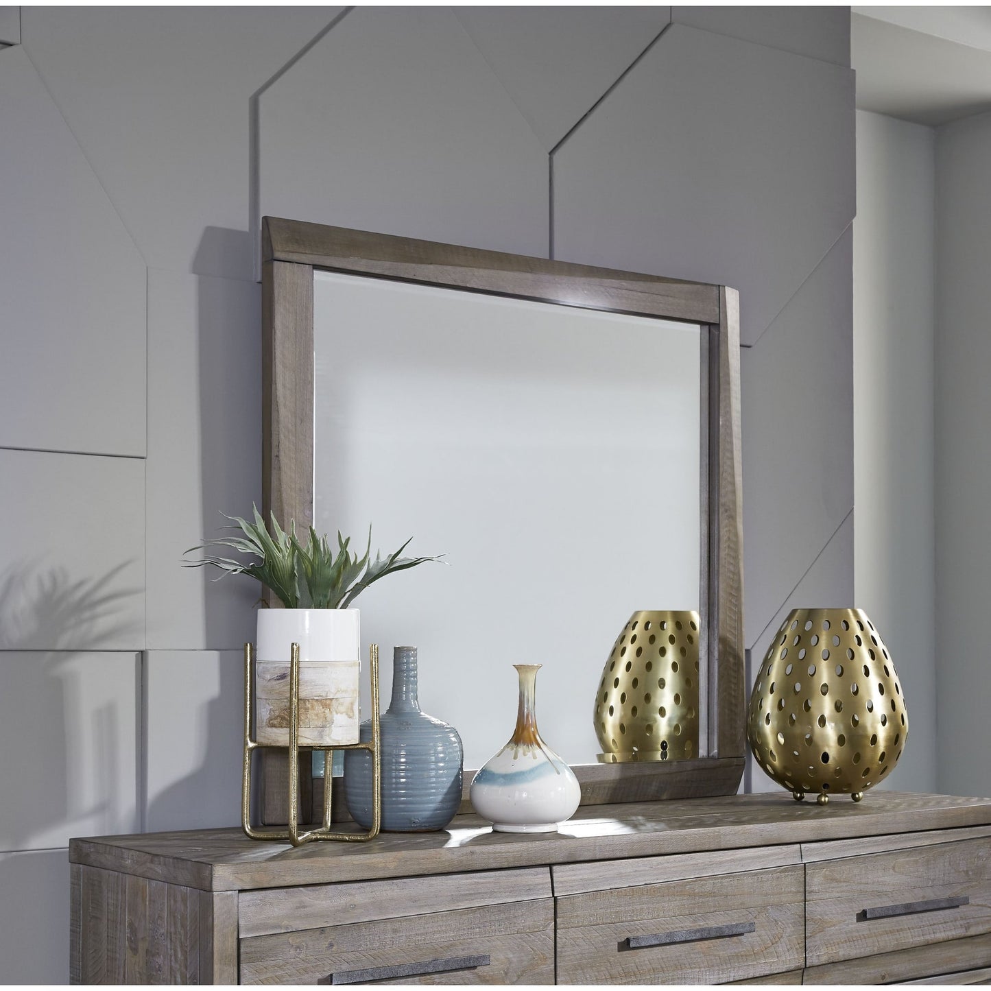 Modus Hearst Solid Wood Beveled Glass Mirror in Sahara Tan
