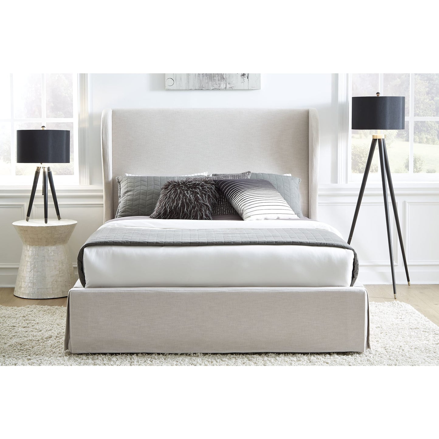 Modus Hera Skirted Footboard Storage Panel Bed in Oatmeal