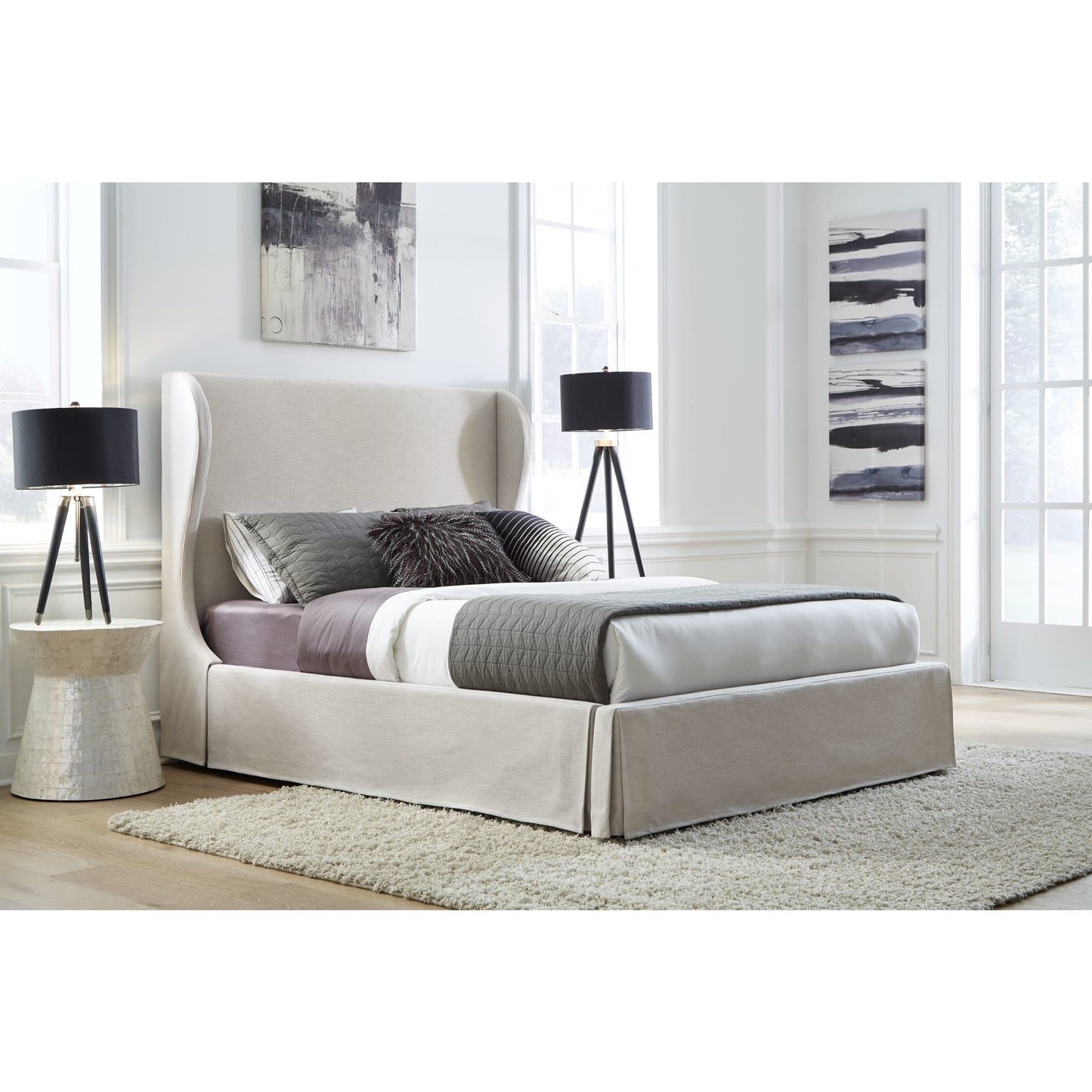 Modus Hera Upholstered Skirted Panel Bed in Oatmeal