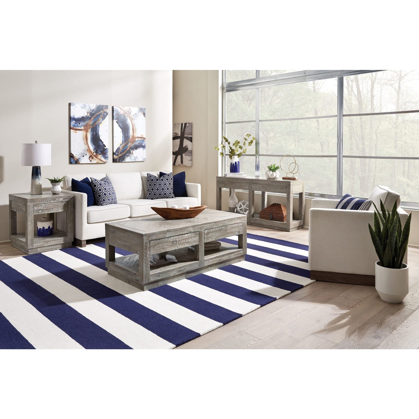 Modus Herringbone Solid Wood Two Drawer Console in Rustic Latte