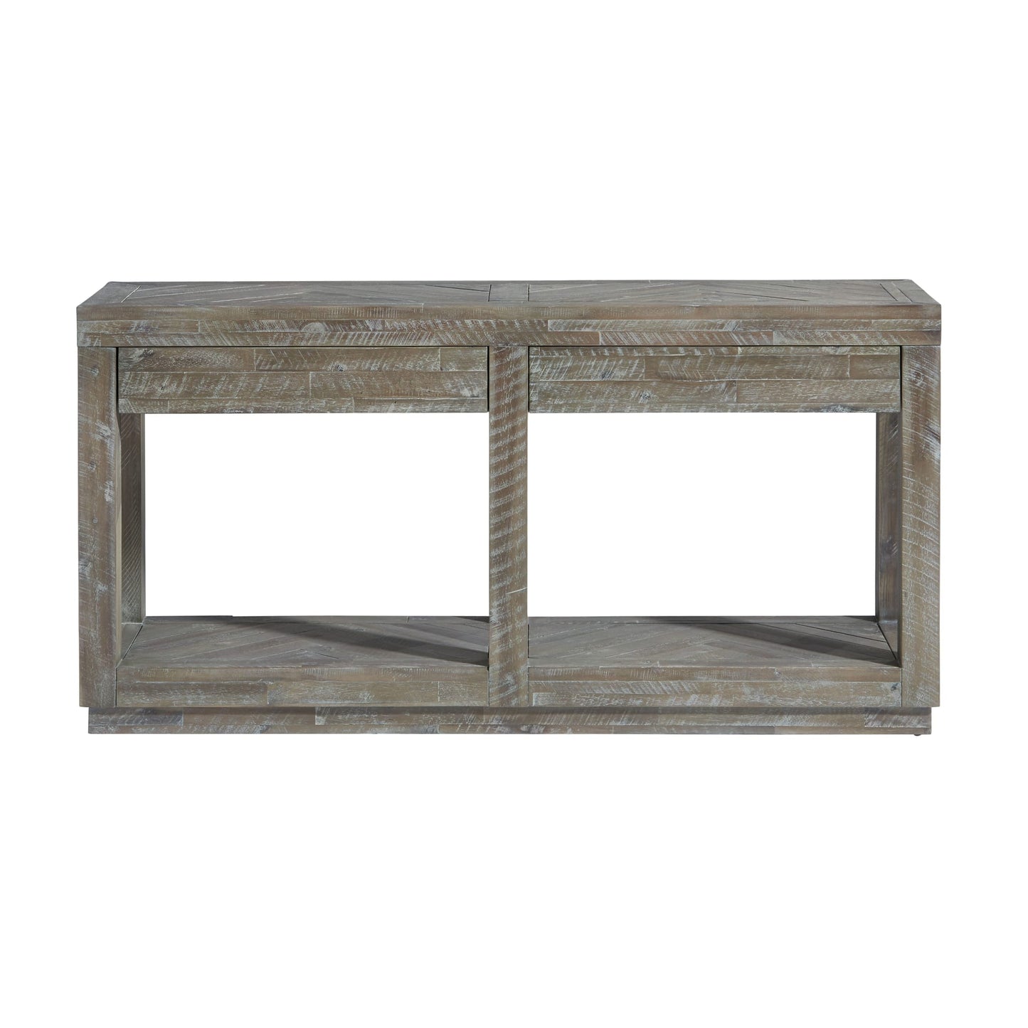 Modus Herringbone Solid Wood Two Drawer Console in Rustic Latte