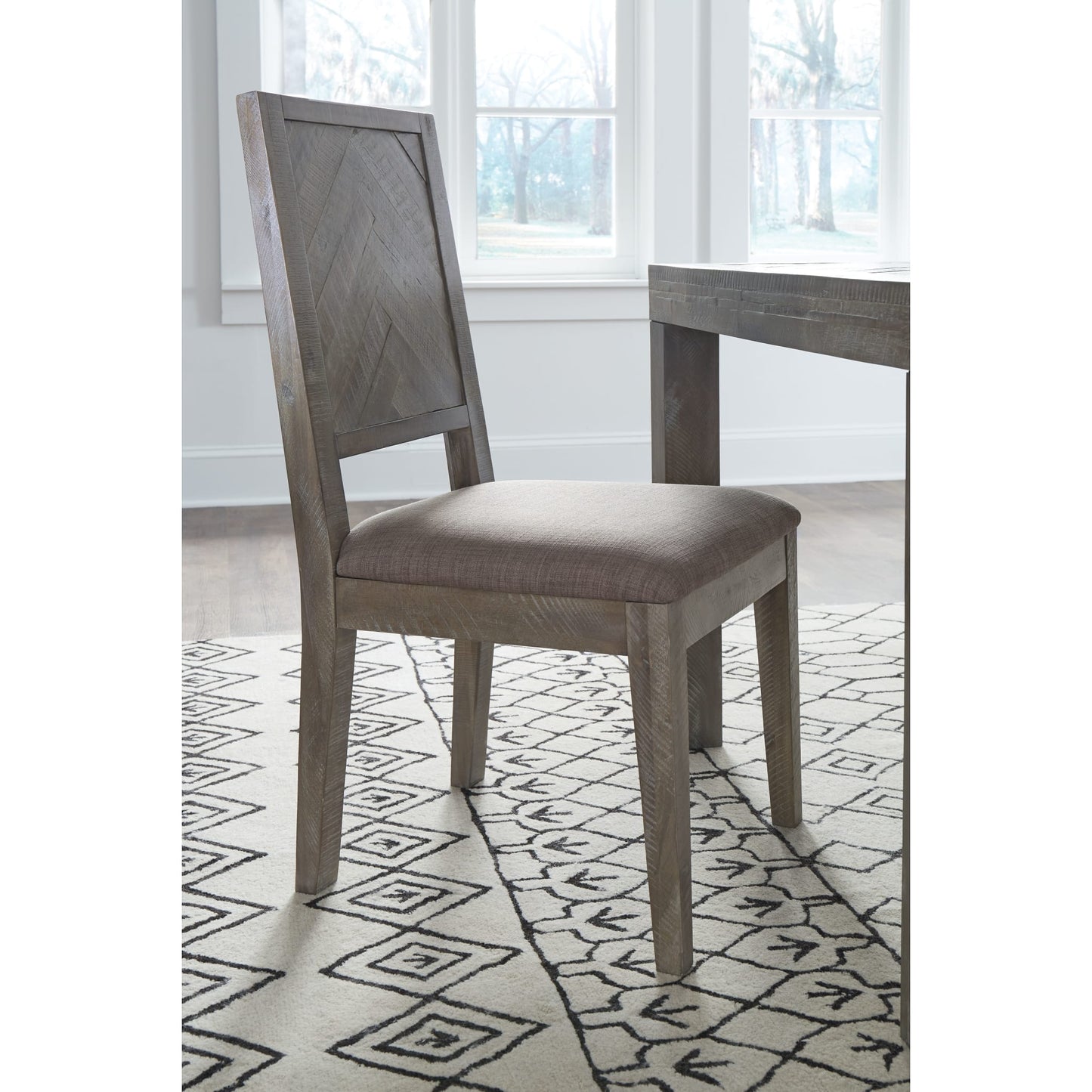 Modus Herringbone Solid Wood Upholstered Dining Chair in Rustic Latte